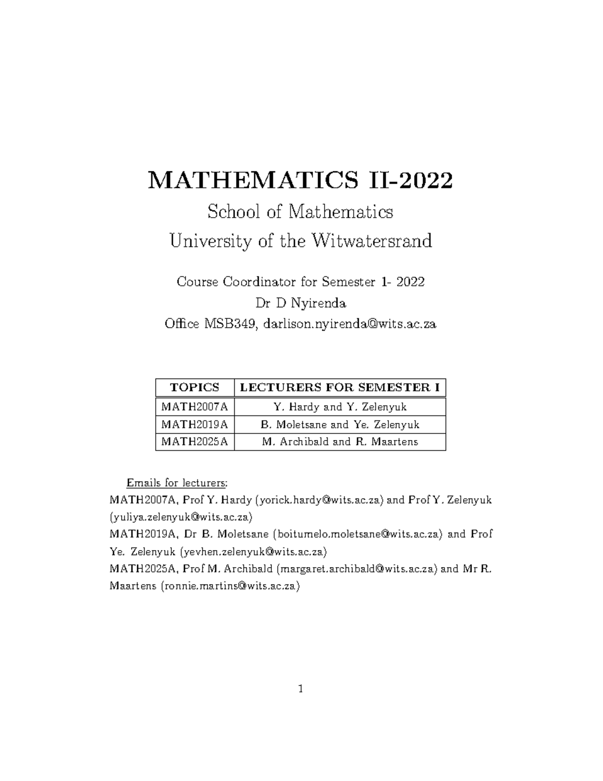 Mathsii-infomation 2022-sem1 - MATHEMATICS II- School Of Mathematics ...