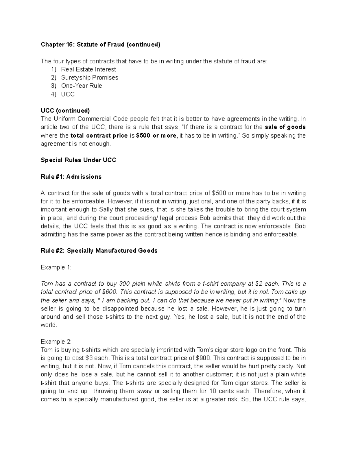 Business Law 11 08 Notes Chapter 16 Statute of Fraud (continued