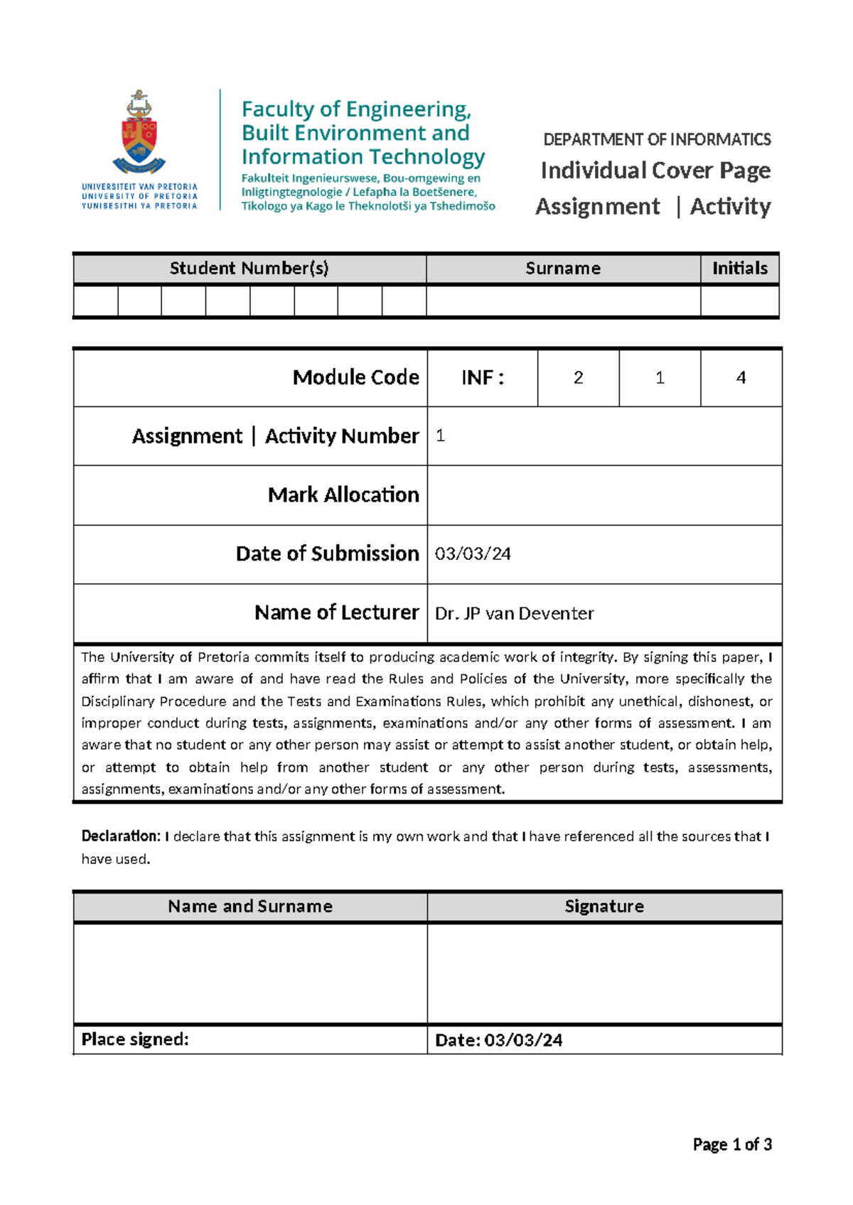 General Activity 1 - DEPARTMENT OF INFORMATICS Individual Cover Page ...