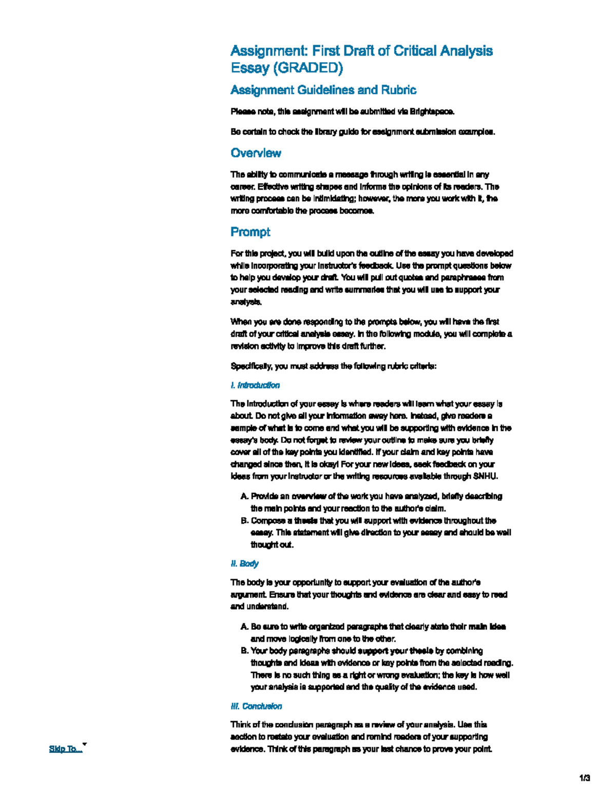 Module 5 rubric - Assignment: First Draft of Critical Analysis Essay ...
