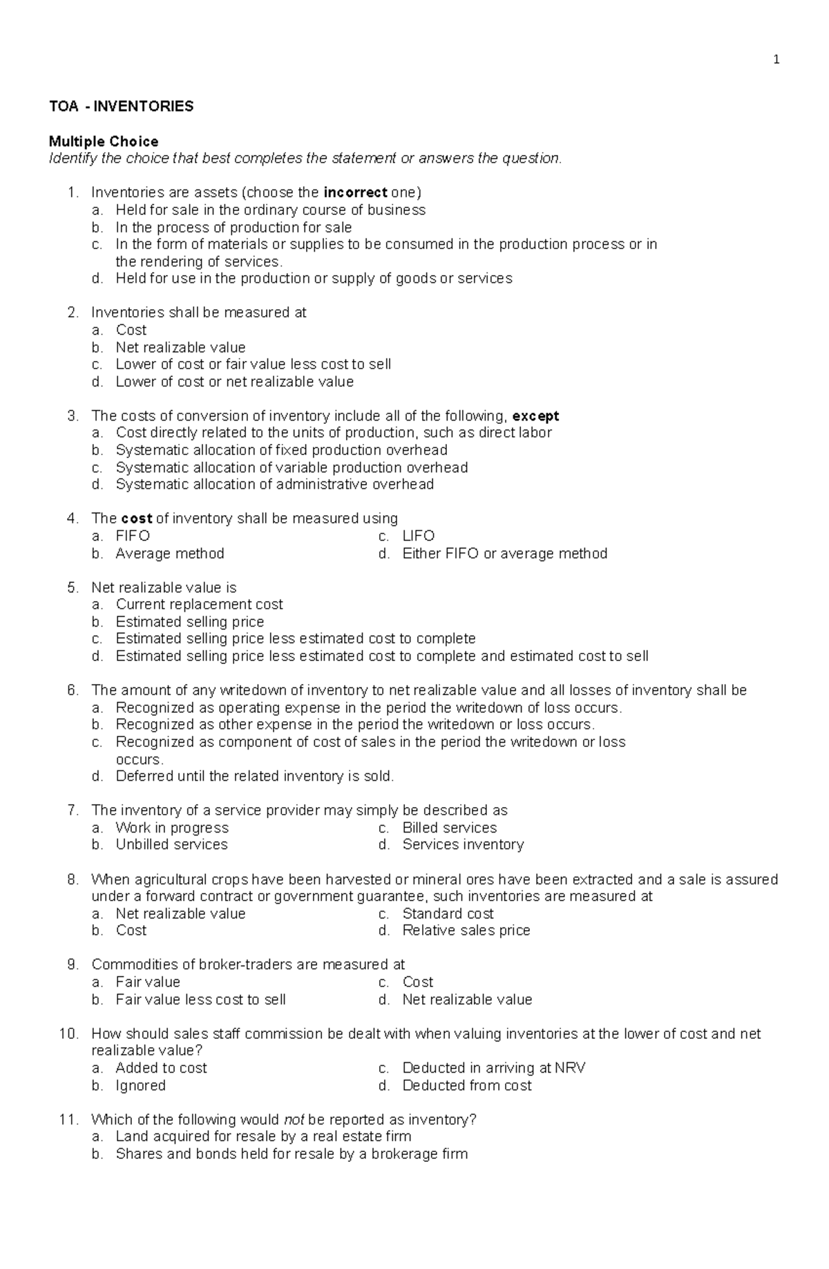 Toaz - All answers of all answers all answers. - TOA - INVENTORIES ...