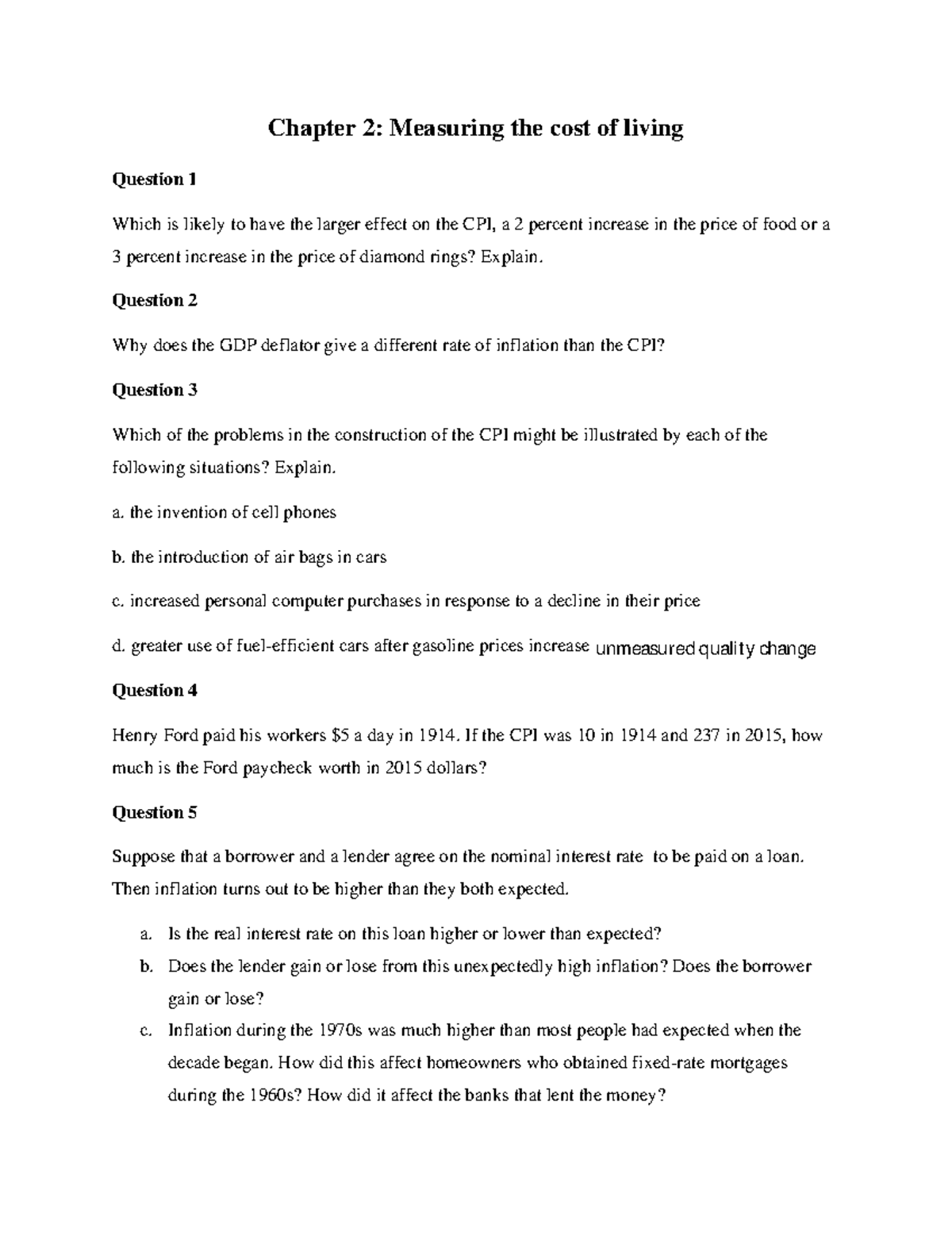 Problem set 2 - bài tập thực hành Vĩ mô - Chapter 2: Measuring the cost ...