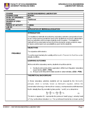 Lab Manual 3.1 - Level 1 Determination of head loss in pipes due to ...