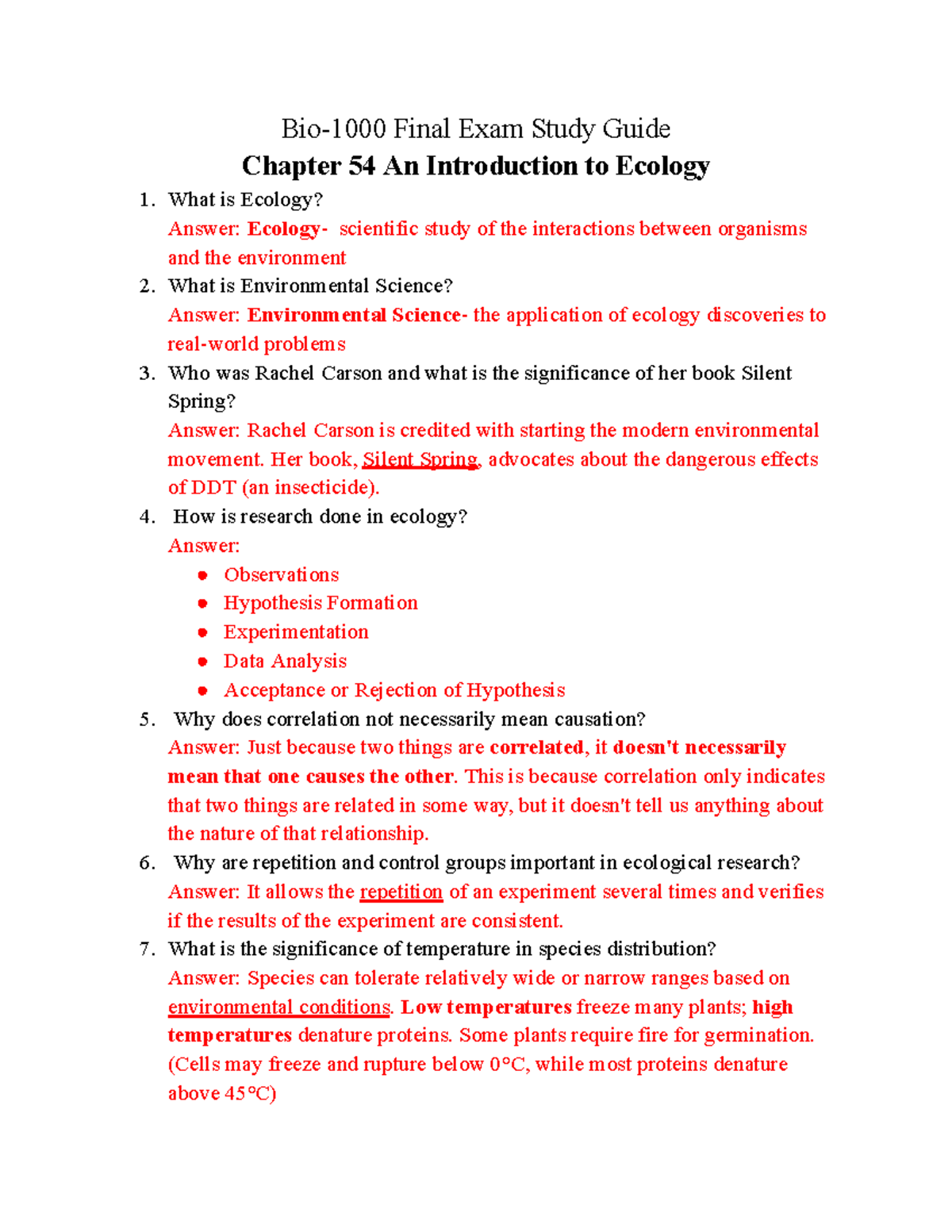 Bio-1000 Final Exam Study Guide - Google Docs - Bio-1000 Final Exam ...