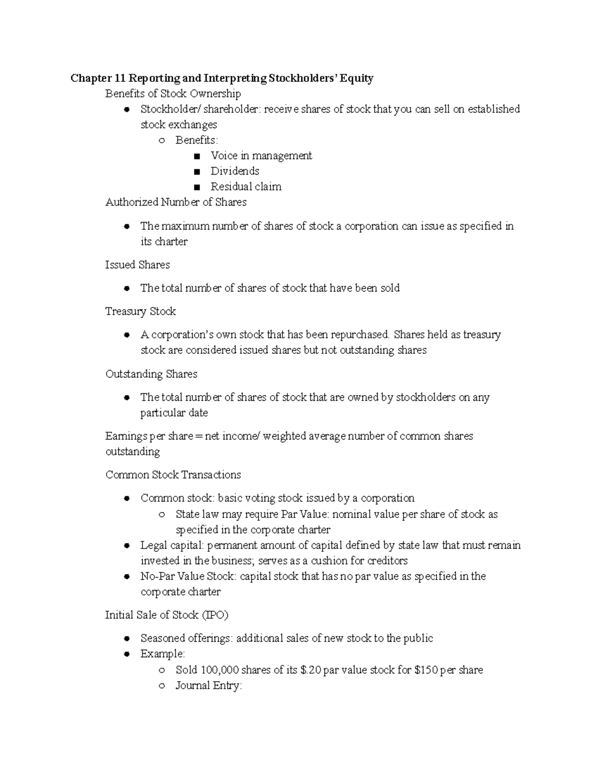 ACCT Chapter 11 Notes - Chapter 11 Reporting and Interpreting ...