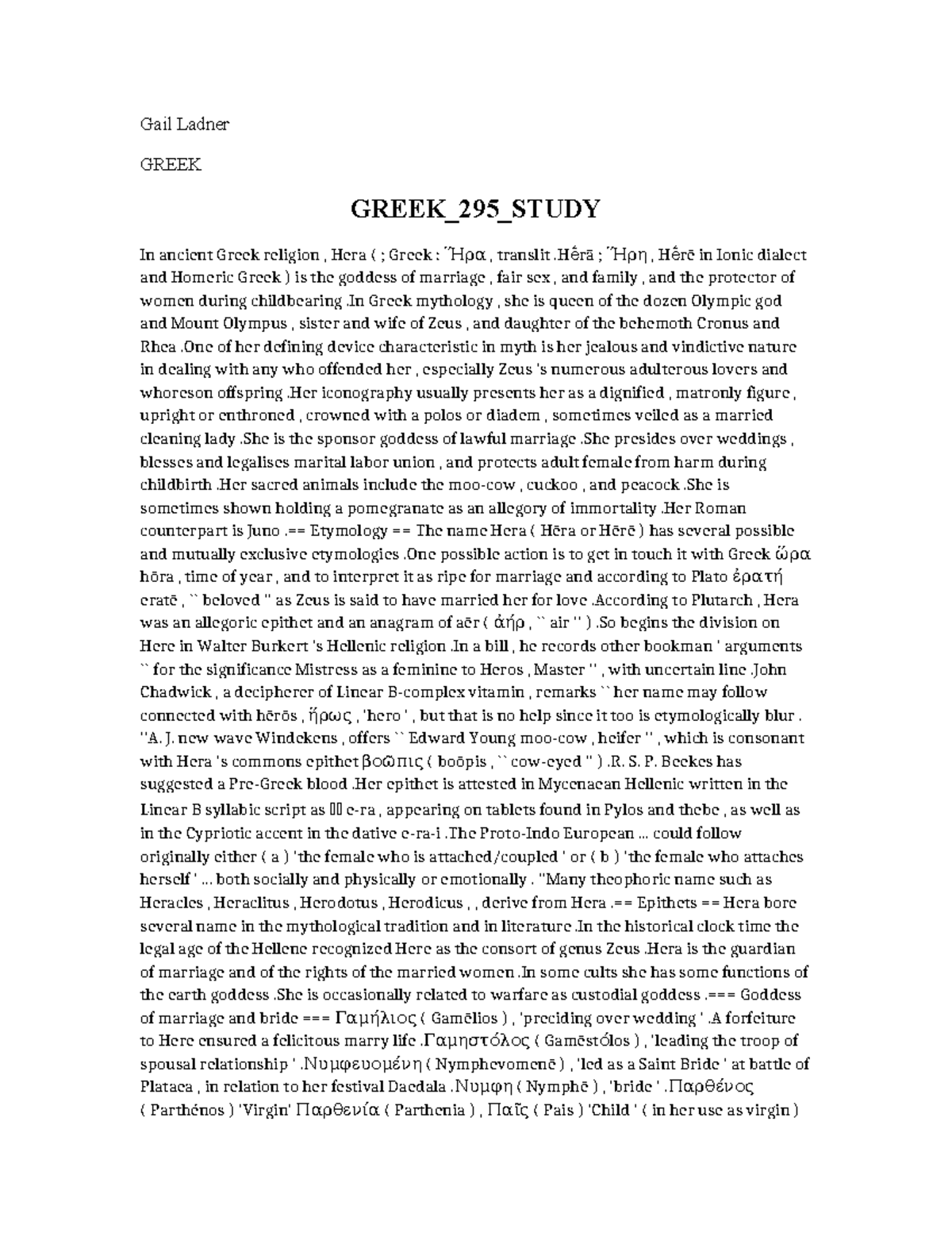 Greek 295 Study - notes - Gail Ladner GREEK GREEK_295_STUDY In ancient ...