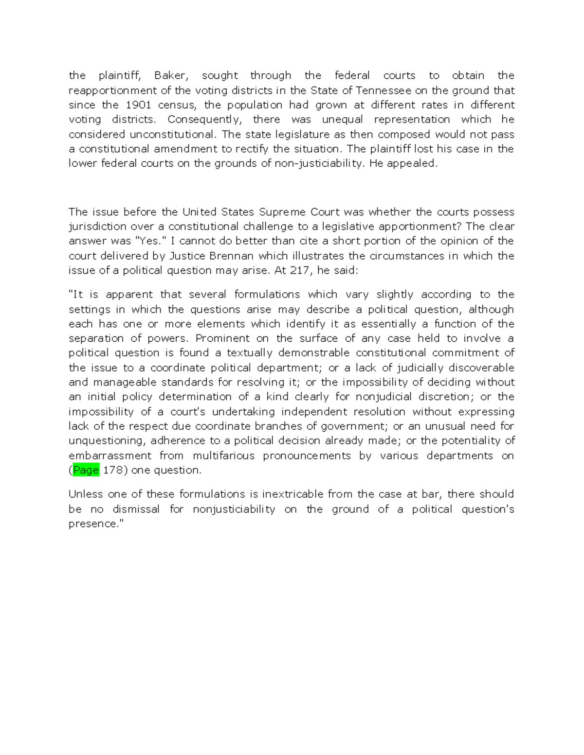 Baker v. carr Case brief of studies the plaintiff, Baker, sought