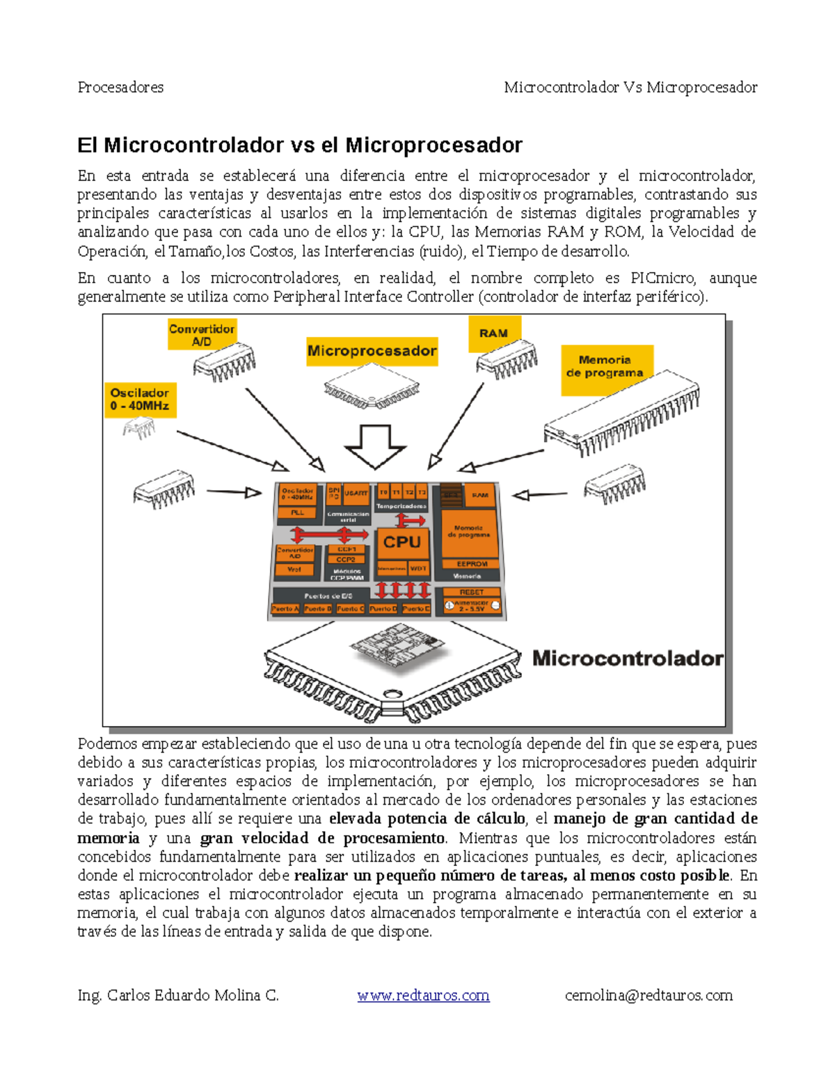 Microprocesador VS Microcontrolador El Microcontrolador vs el