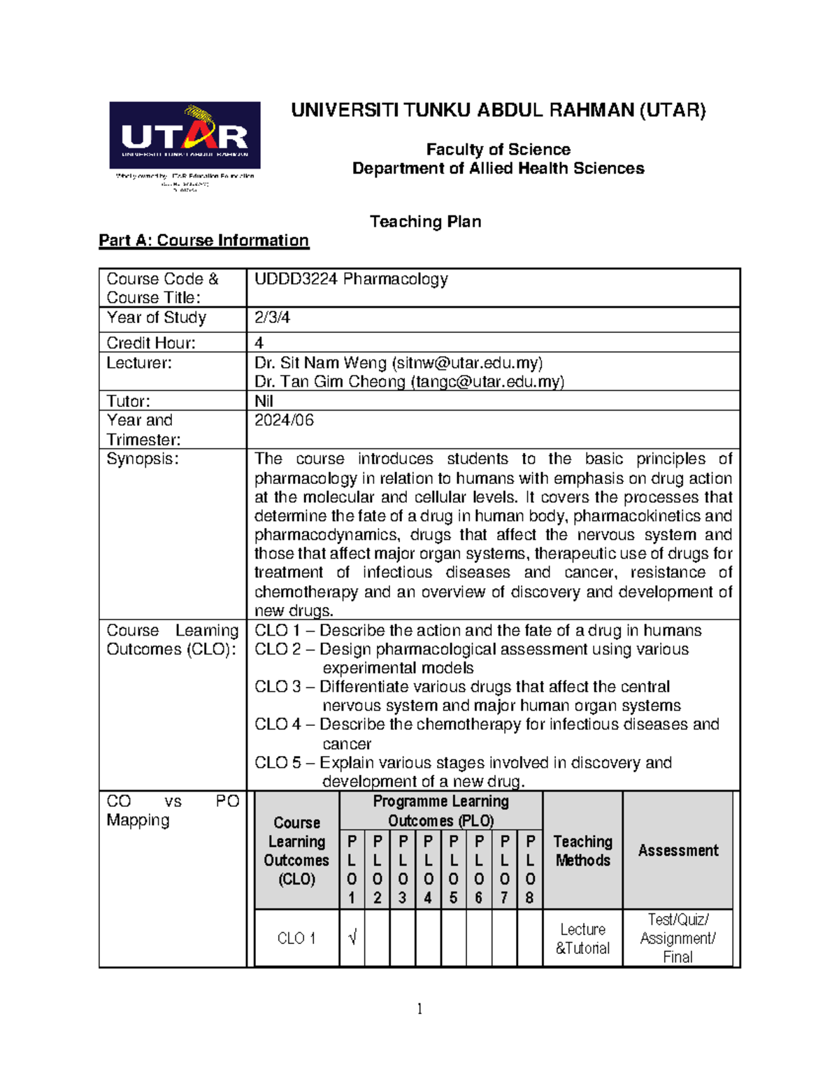 Course plan list and structure for subject CA - UNIVERSITI TUNKU ABDUL ...