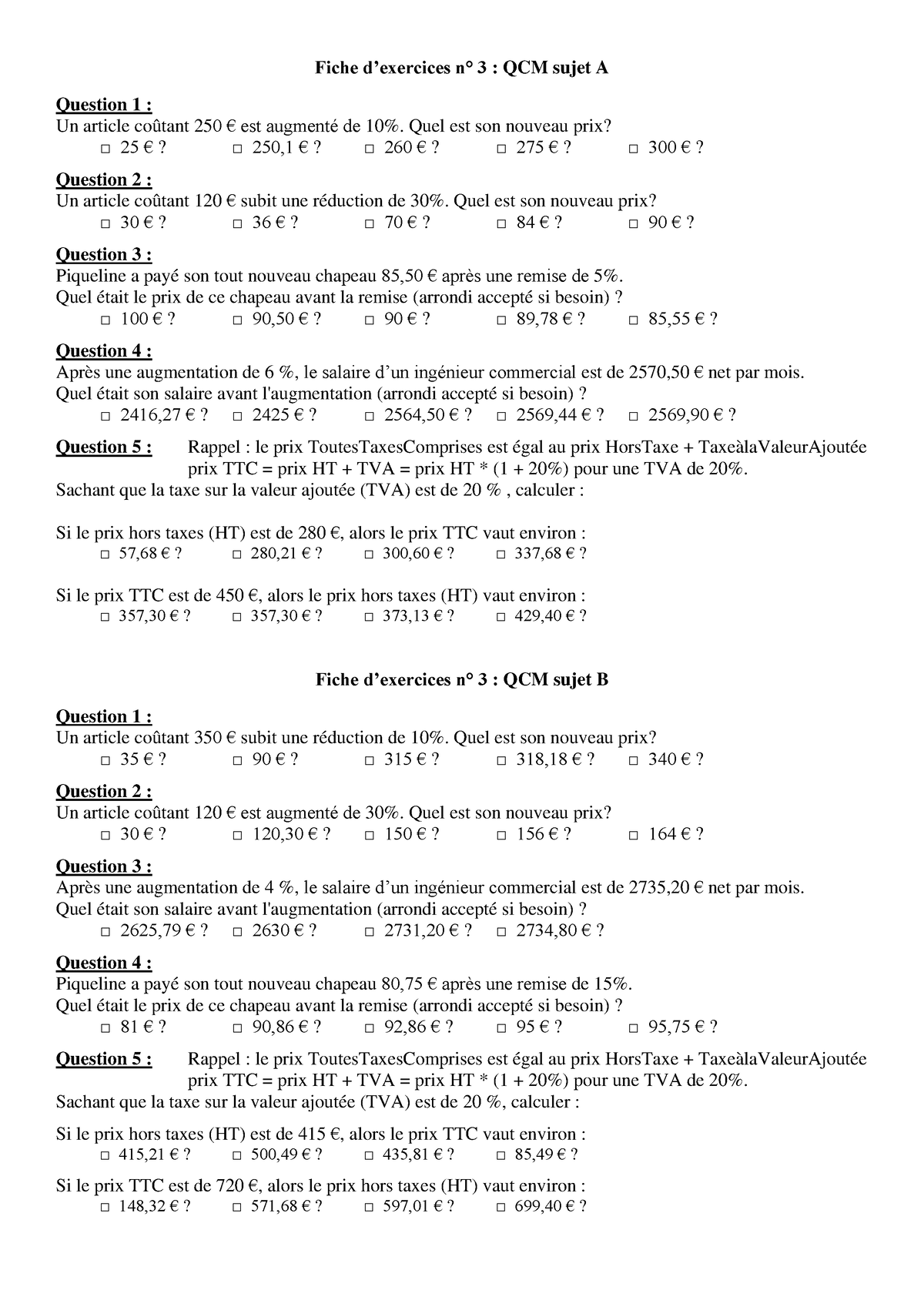 Chap 05 - Ex 3 - QCM - Corrige - Fiche D’exercices N° 3 : QCM Sujet A ...