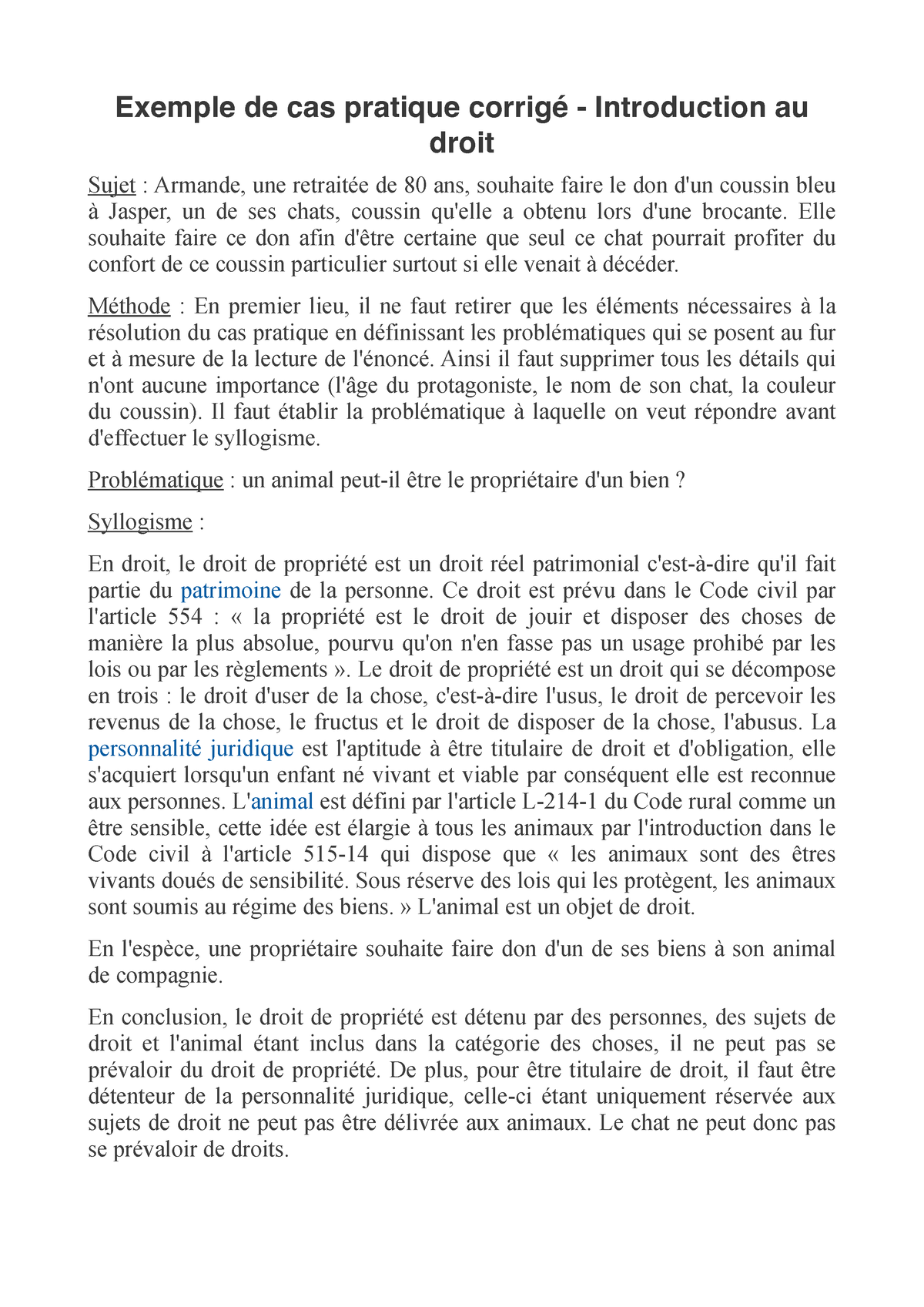 Exemple De Cas Pratique Corrigé - Introduction Au Droit - Elle Souhaite ...