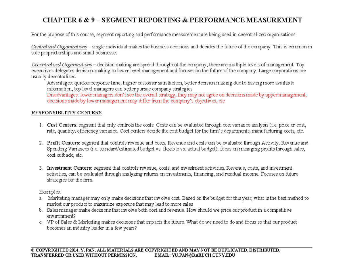 Segment Reporting and Performance Measurement - Studocu