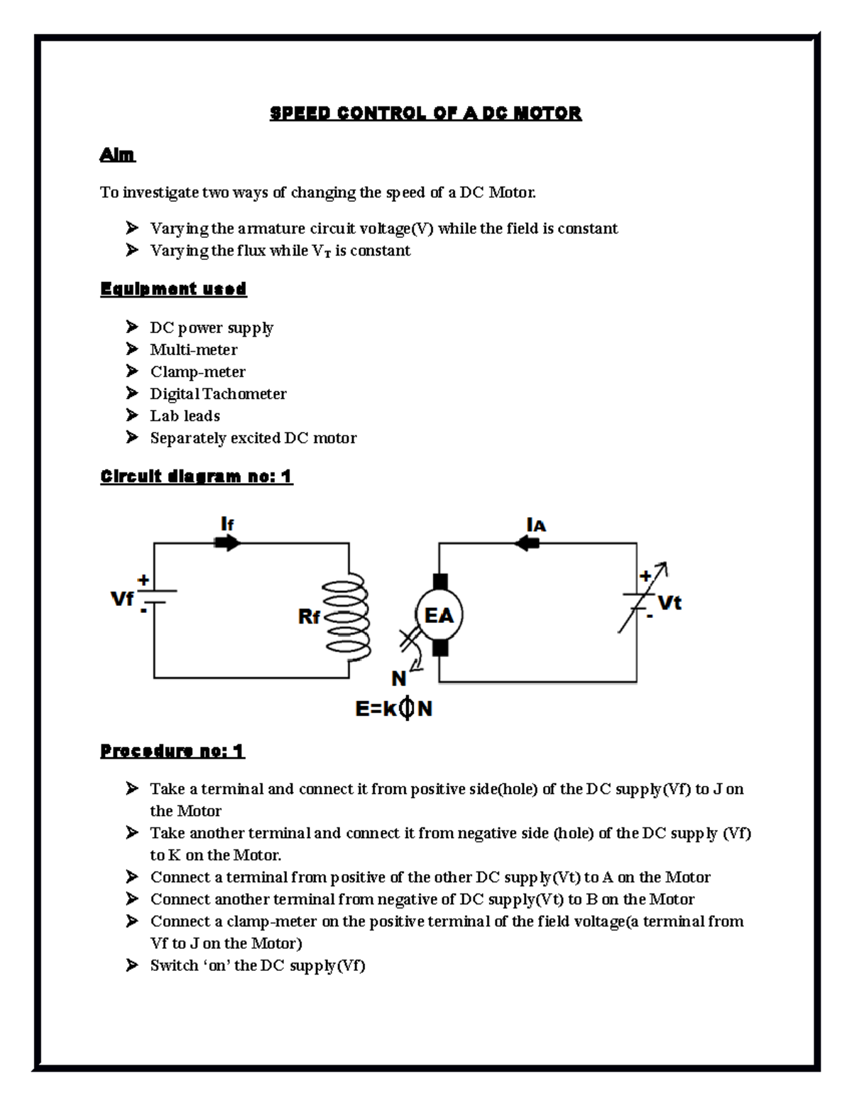 Speed Control OF A DC Motor - SPEED CONTROL OF A DC MOTOR Aim To ...