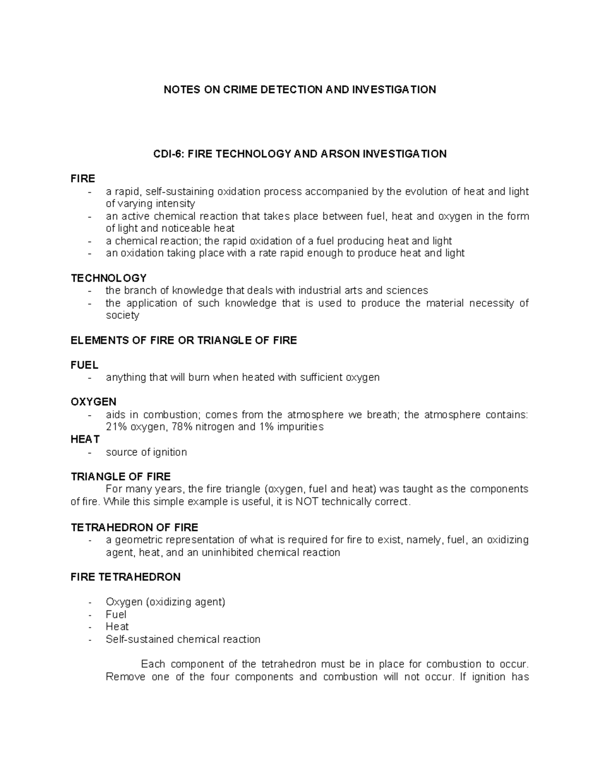 (CDI 6) FIRE Technology AND Arson Investigation - NOTES ON CRIME ...