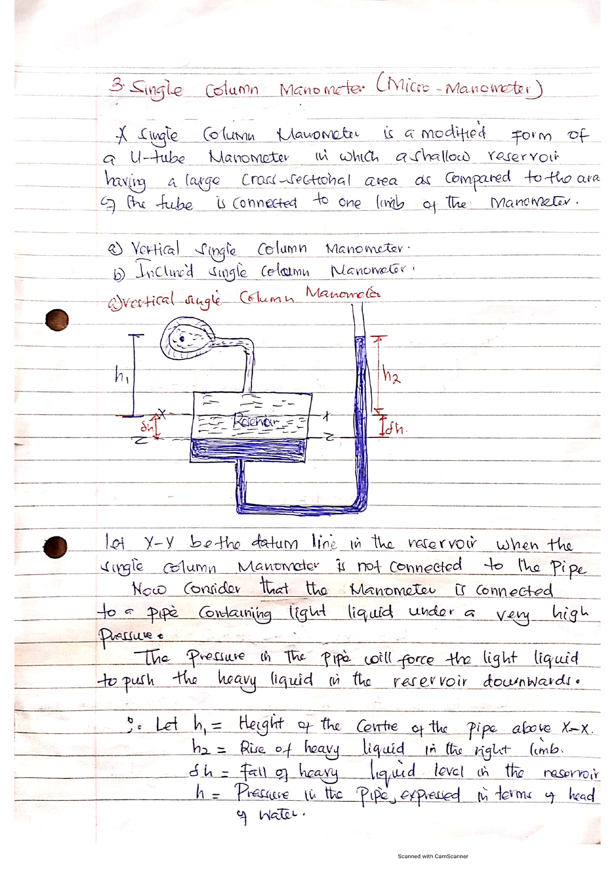 Single Column And Differential Manometers - Diploma In Civil ...