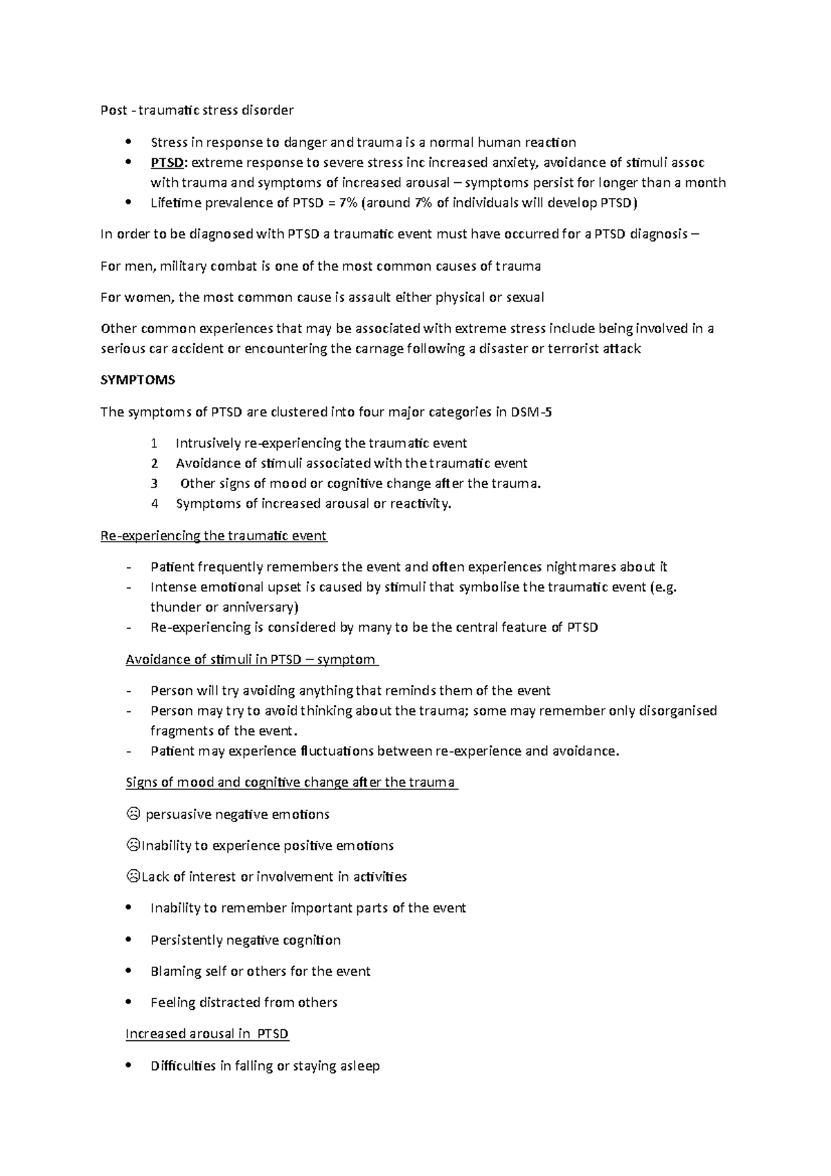 PTSD 4 - Lecture notes 4 - Post - traumatic stress disorder Stress in ...