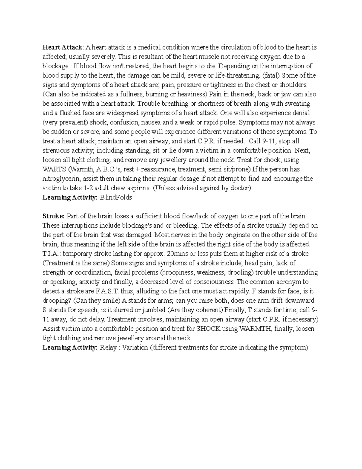 heat attack notes - Heart Attack : A heart attack is a medical ...