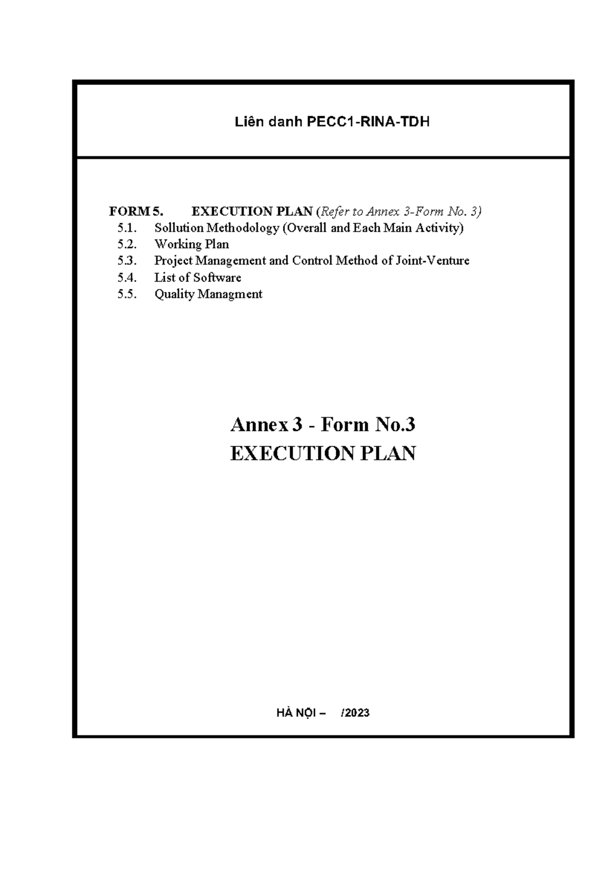 VSP Execution Plan Final - Liên danh PECC1-RINA-TDH FORM 5. EXECUTION ...