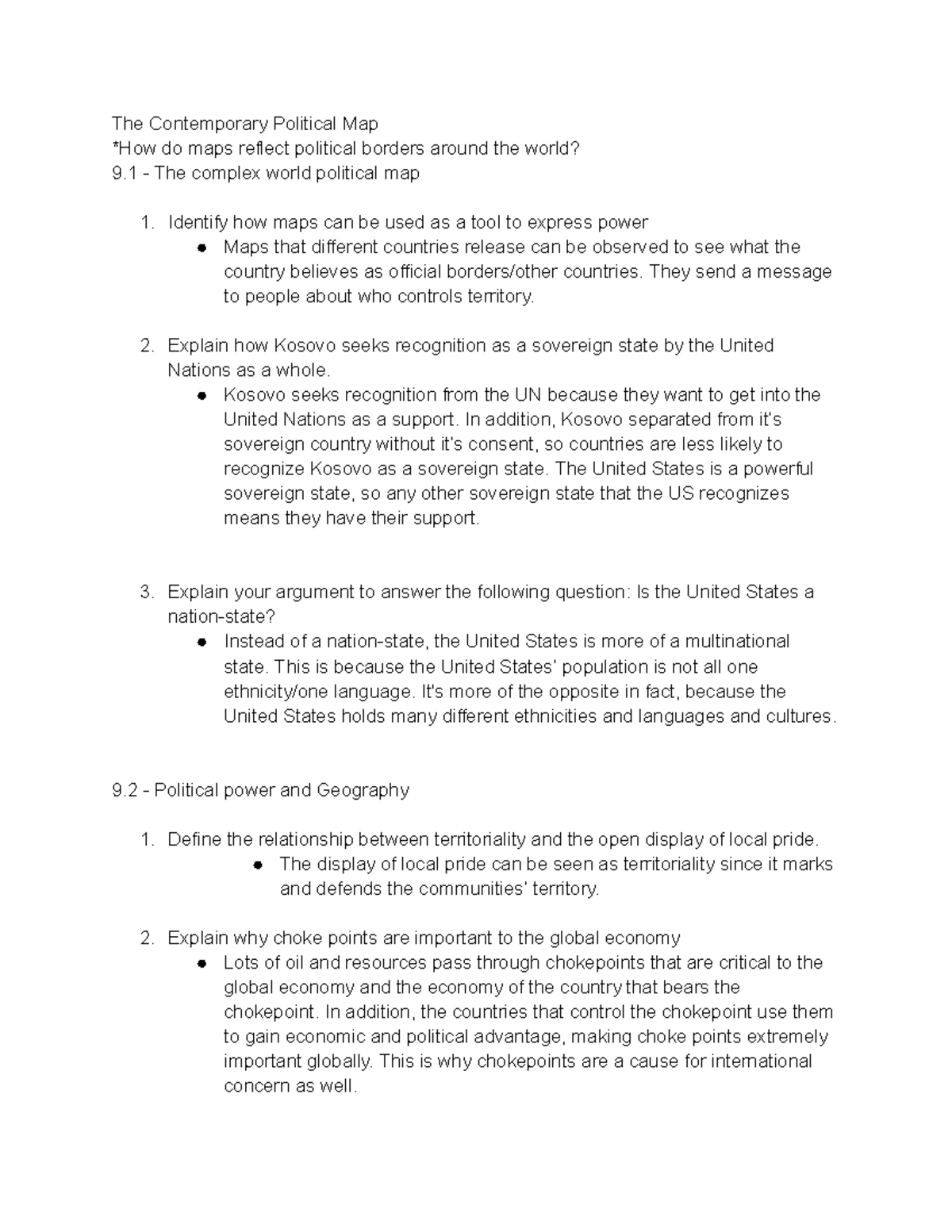 Chapter 9 APHG Notes - The Contemporary Political Map *How Do Maps ...