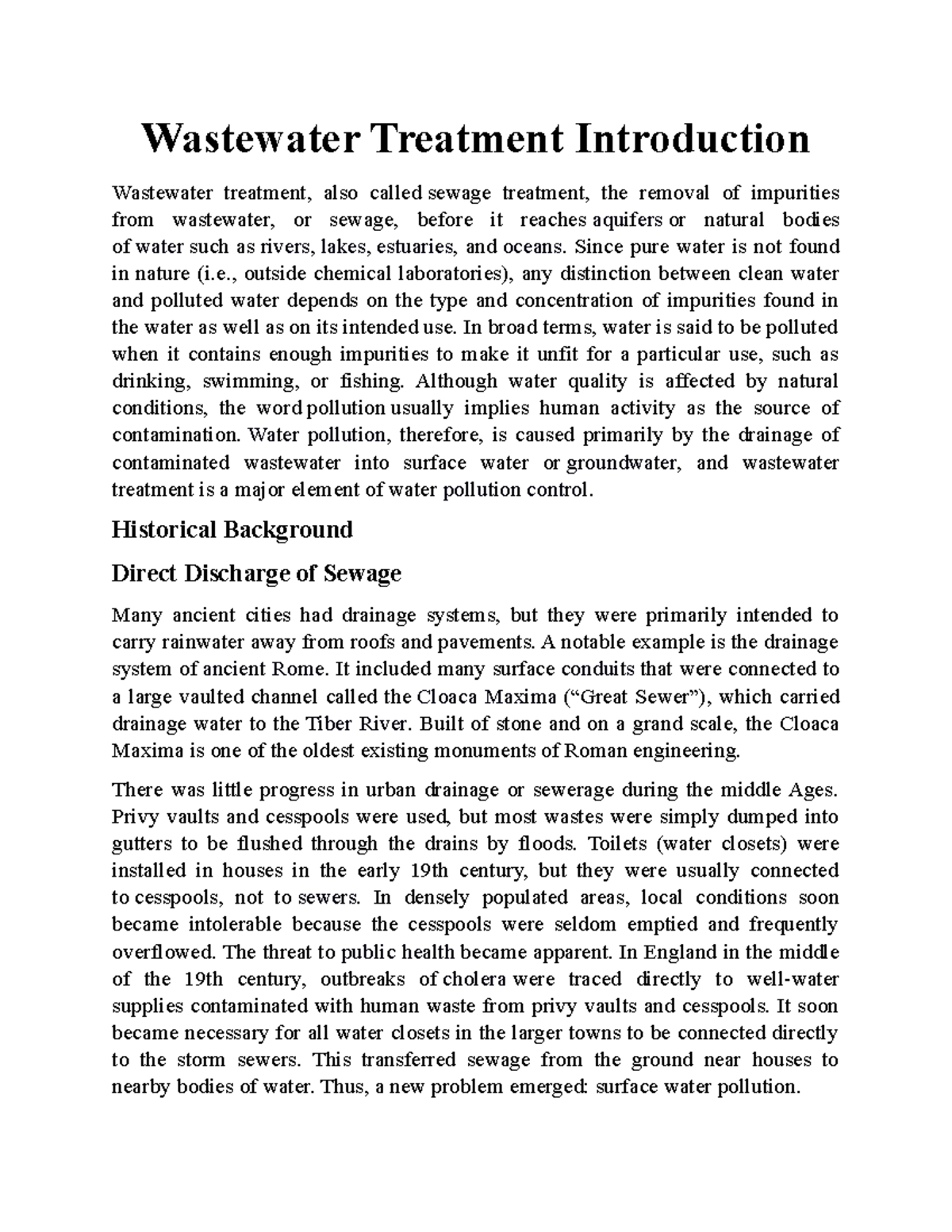 Wastewater Treatment Introduction - Wastewater Treatment Introduction ...