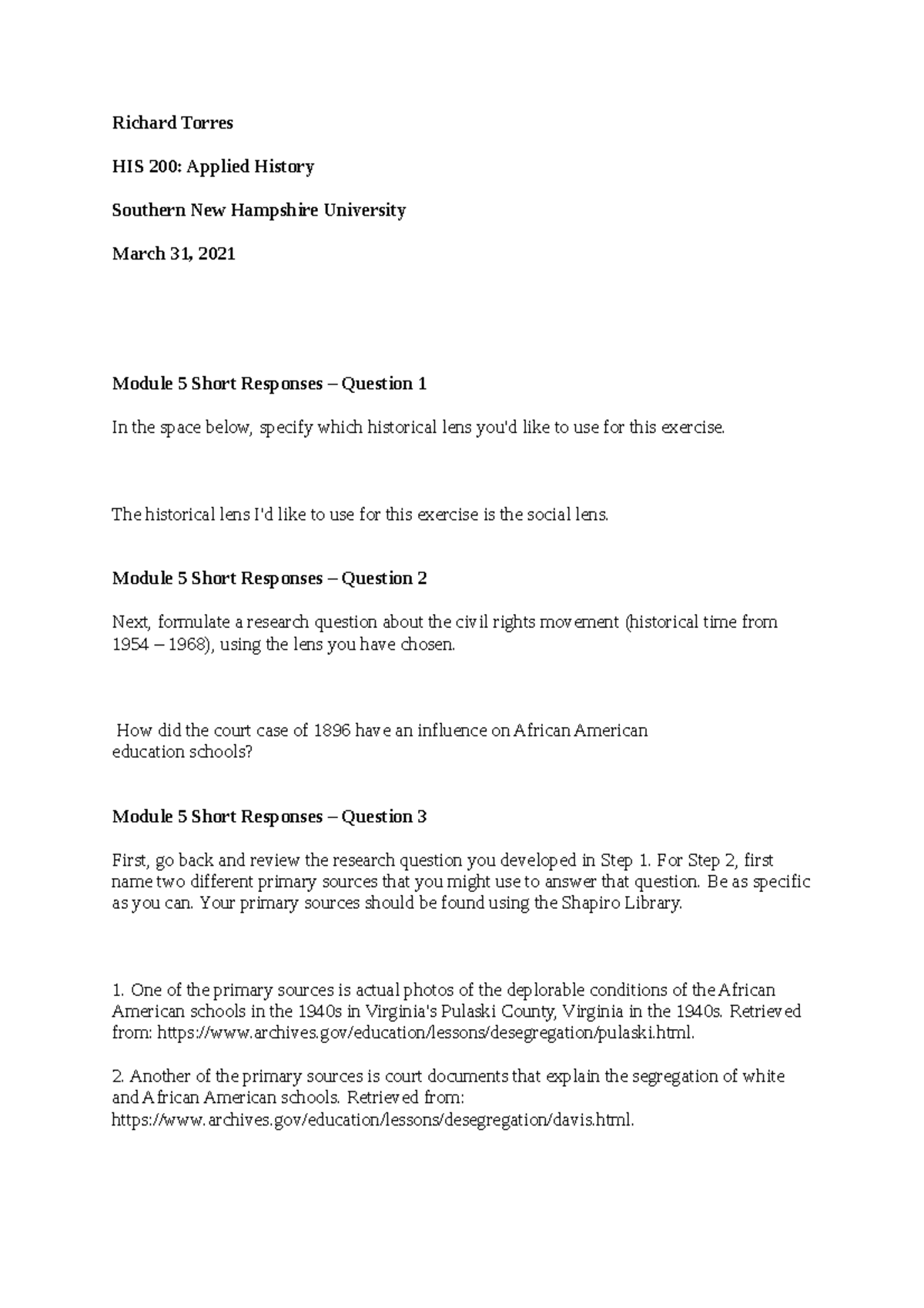 5 2 Module Five Short Responses - Richard Torres HIS 200: Applied ...