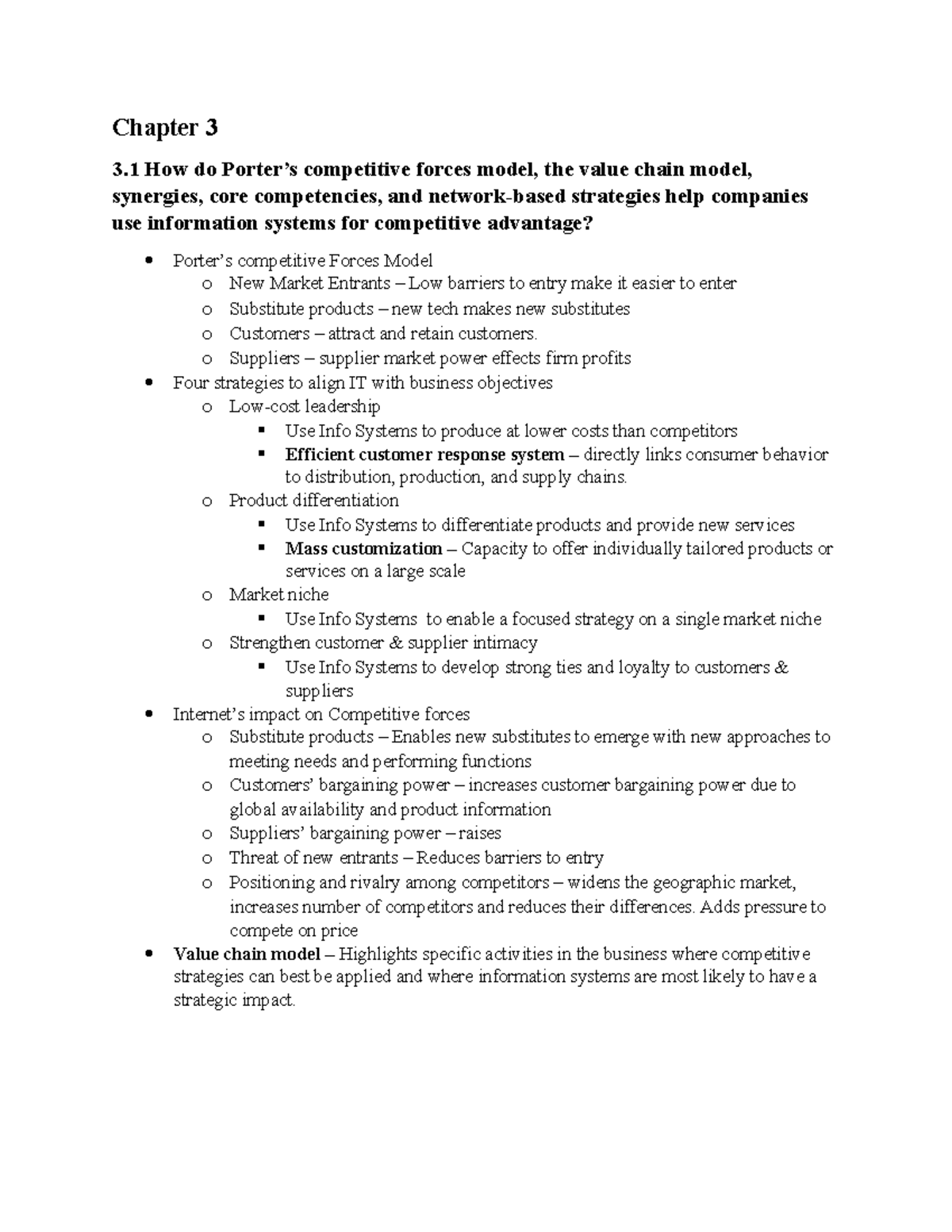 Chapter 3 Notes Chapter 3 3 How do Porter’s competitive forces model