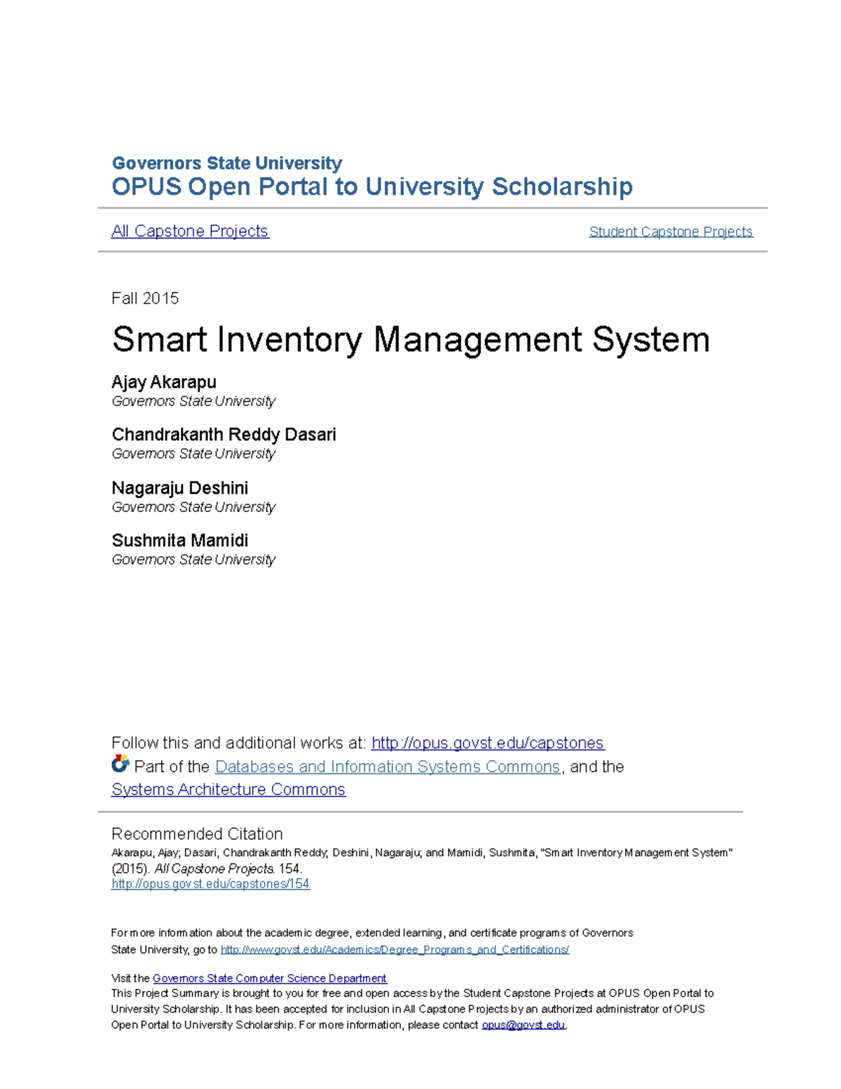 Smart Inventory Management System - Governors State University OPUS ...