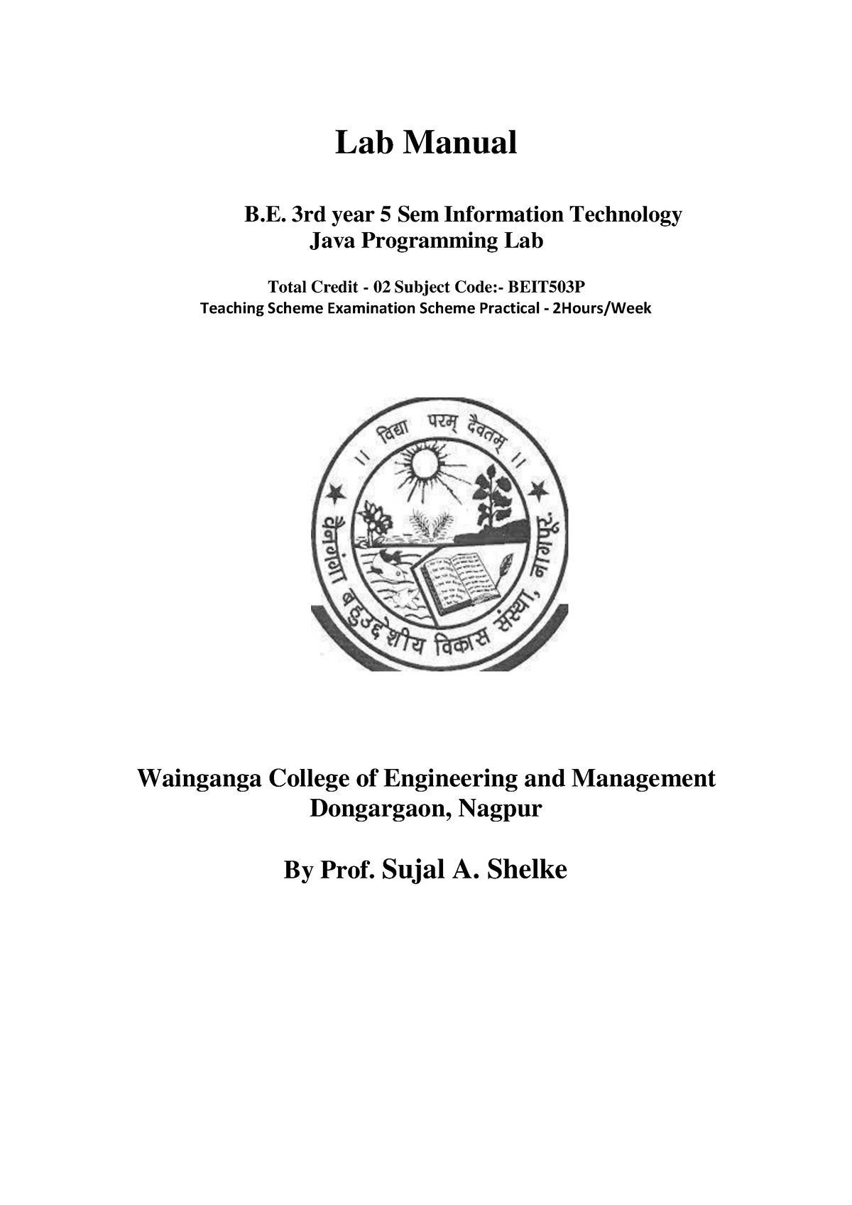 IT JAVA Programming LAB Manual - Lab Manual B. 3rd Year 5 Sem ...