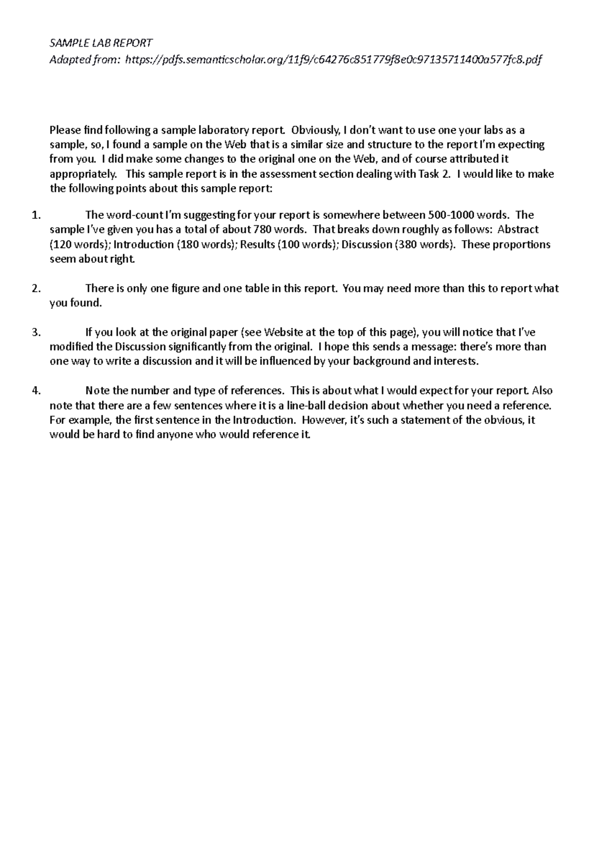 Sample LAB Report - SAMPLE LAB REPORT Adapted from: - Studocu