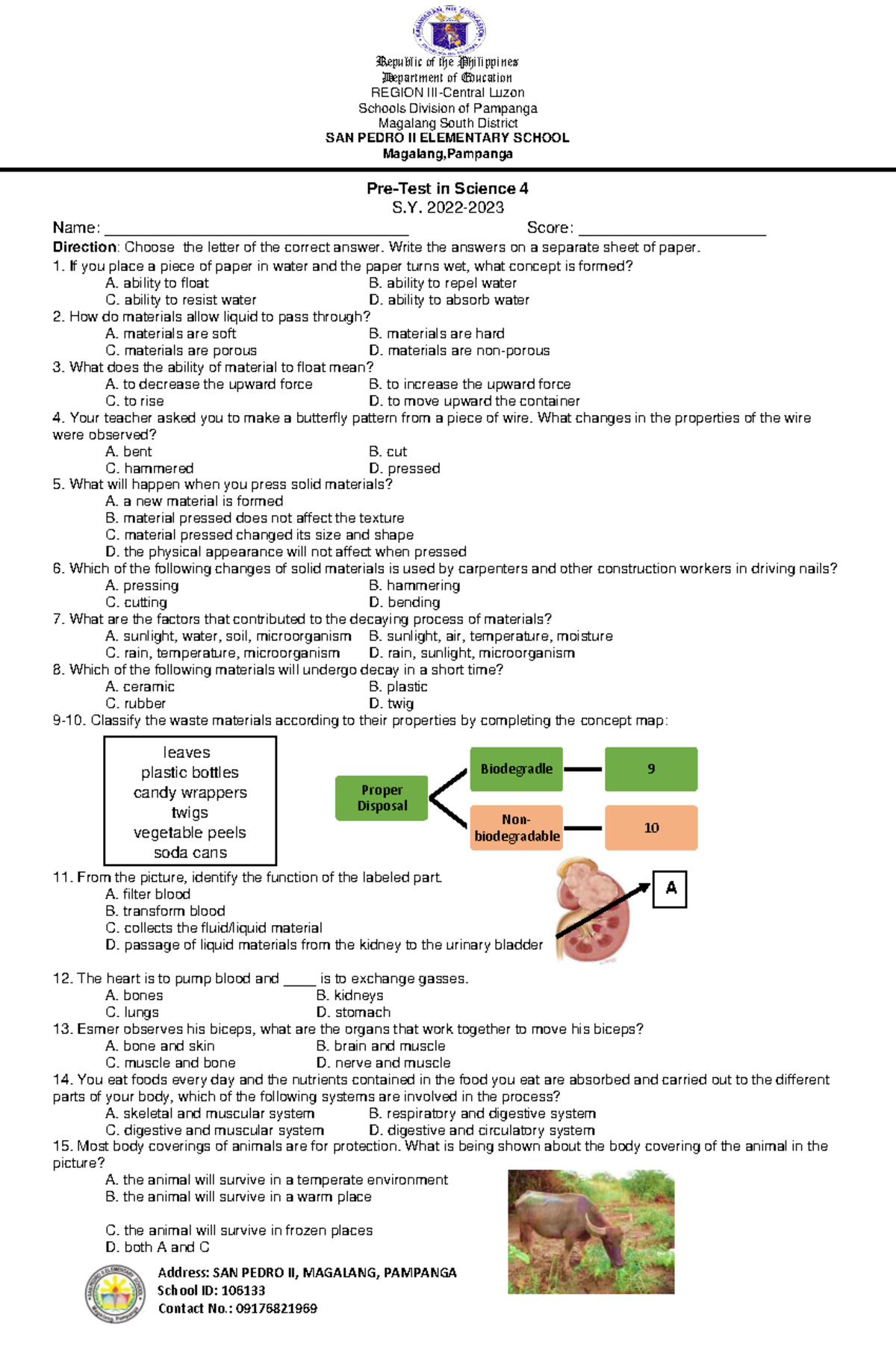 Pretest- Science - test - Republic of the Philippines Department of ...