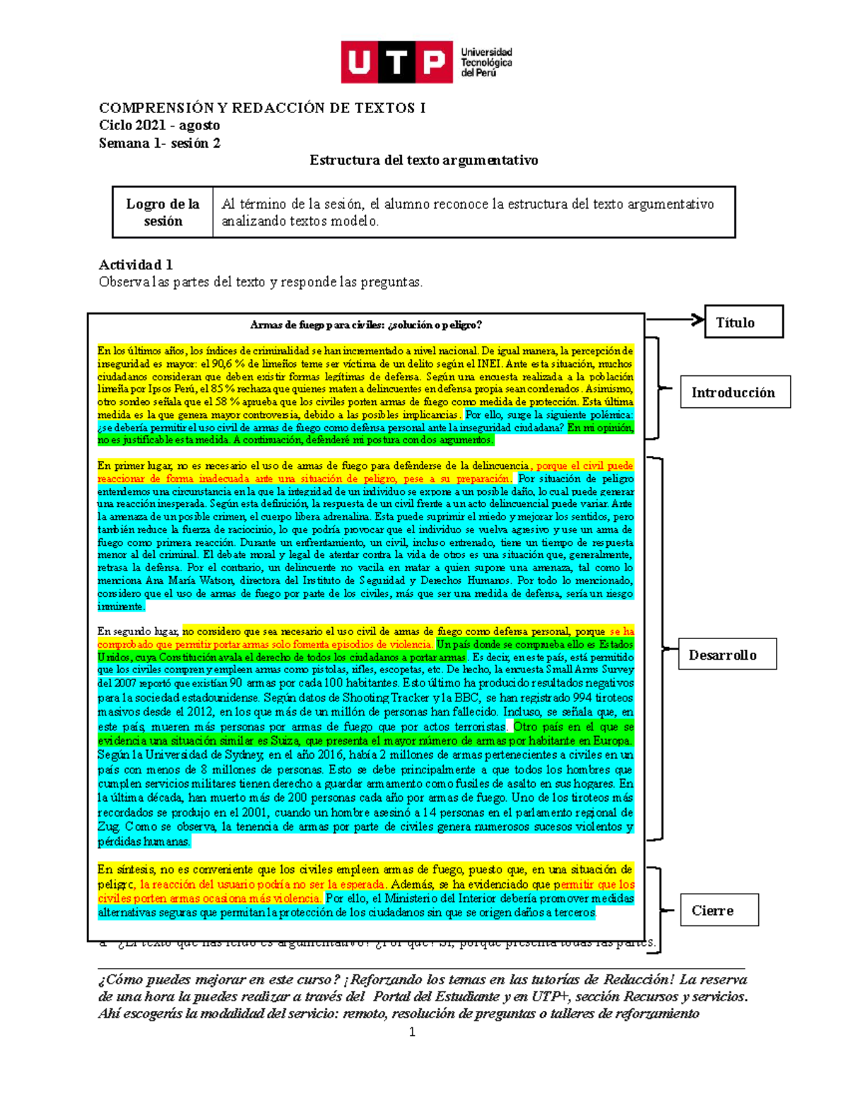 S01 S2 Material Estructura Del Texto Argumentativo 2021 Agosto ComprensiÓn Y RedacciÓn De 3370