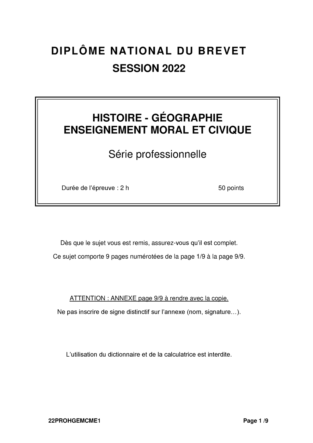 Dipl Me National Du Brevet 2022 Histoire G Ographie Enseignement Moral ...