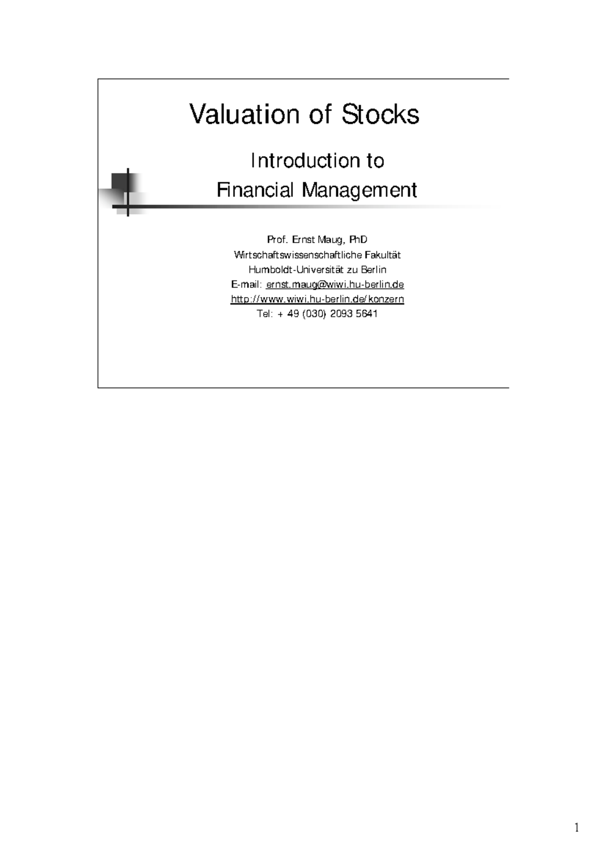 Val Of Stocks Lecture Notes Valuation Of Stocks I Ntroduction To