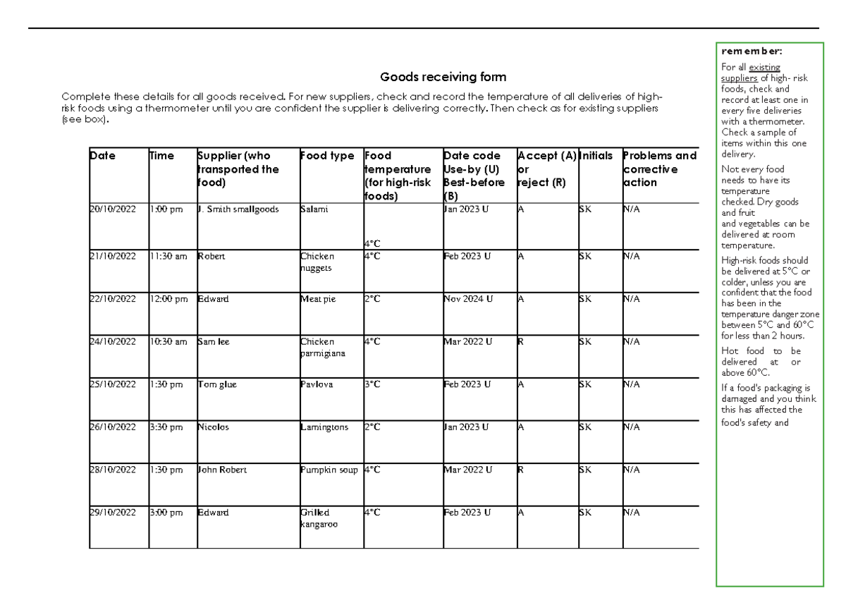 sukhmeet-sitxfsa-006-food-safety-records-acumen-goods-receiving