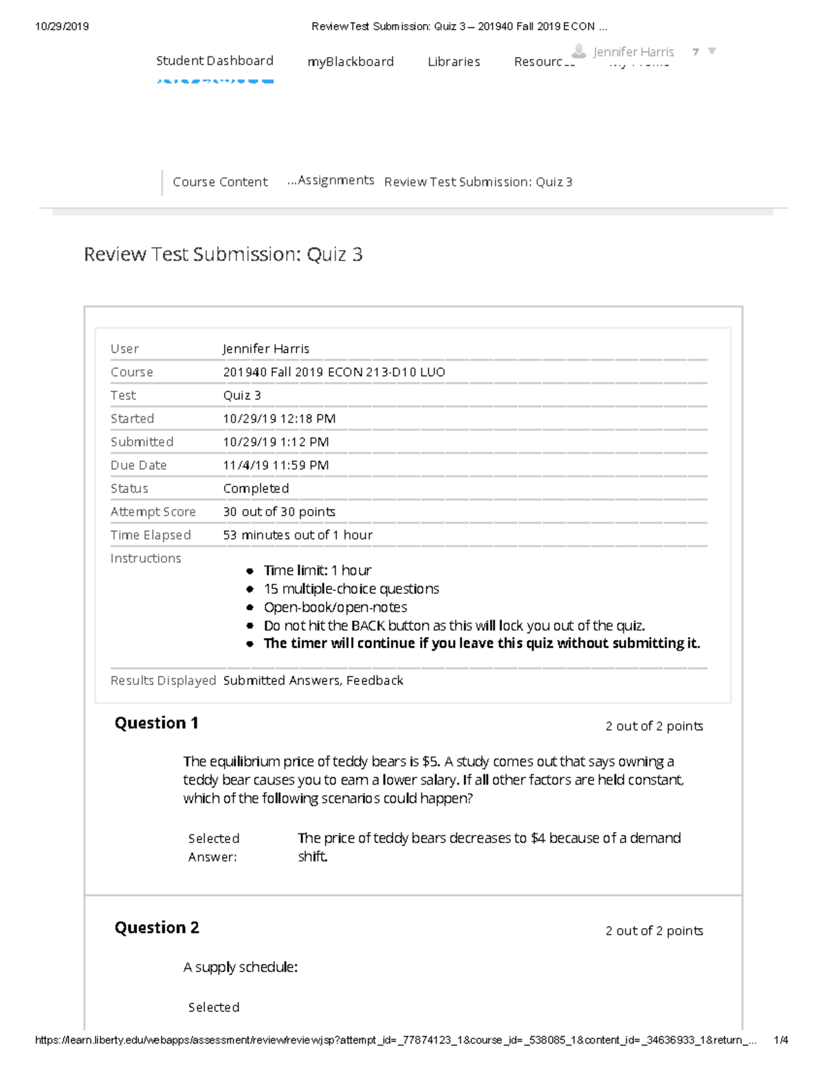 Quiz 3 – 2019 40 Fall 2019 ECON 213 - Course Content .. Review Test ...