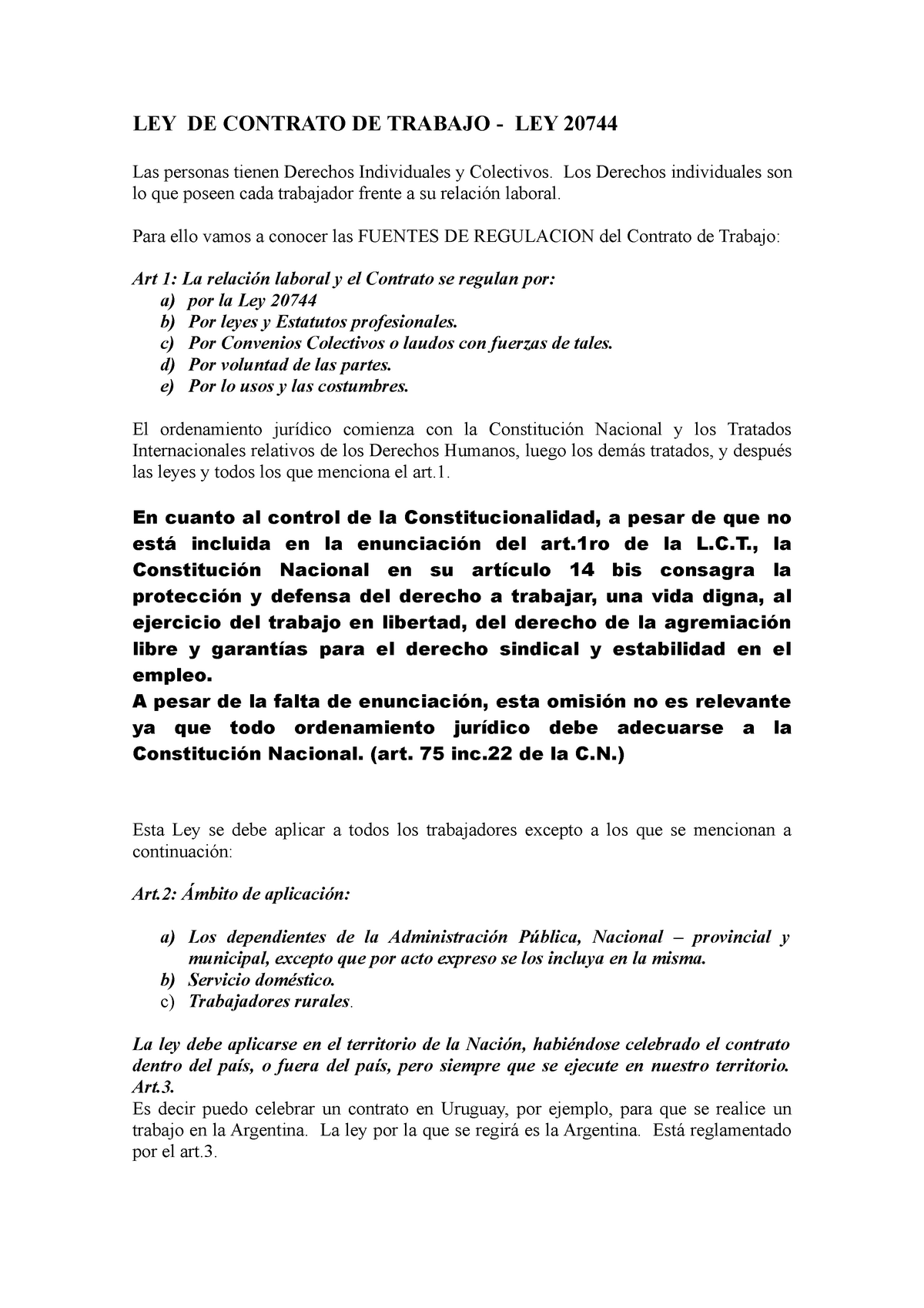 Ley De Contrato De Trabajo Ley De Contrato De Trabajo Ley 20744 Las Personas Tienen Derechos