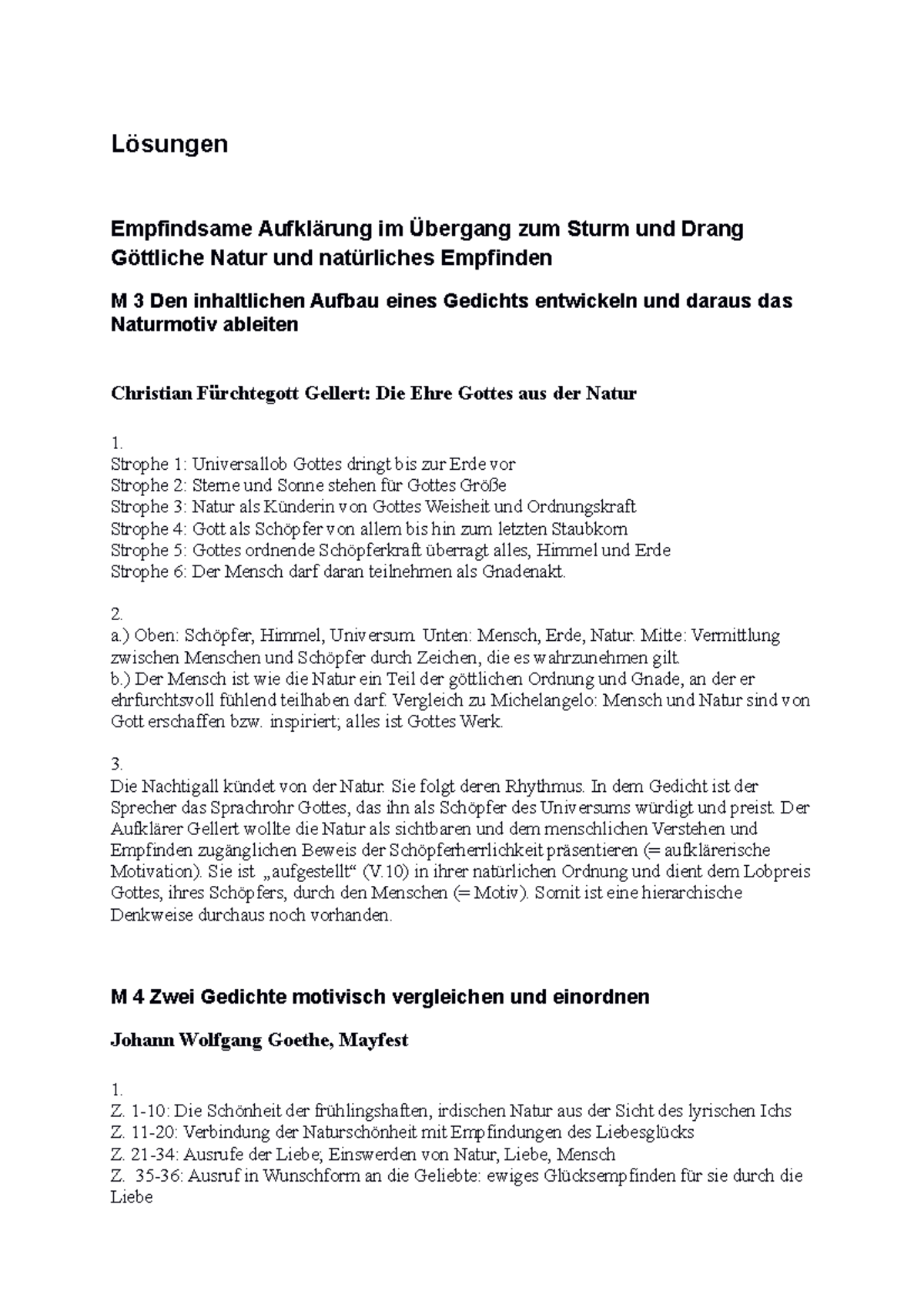 Sturm und Drang Lösungen Lösungen Empfindsame Aufklärung im Übergang