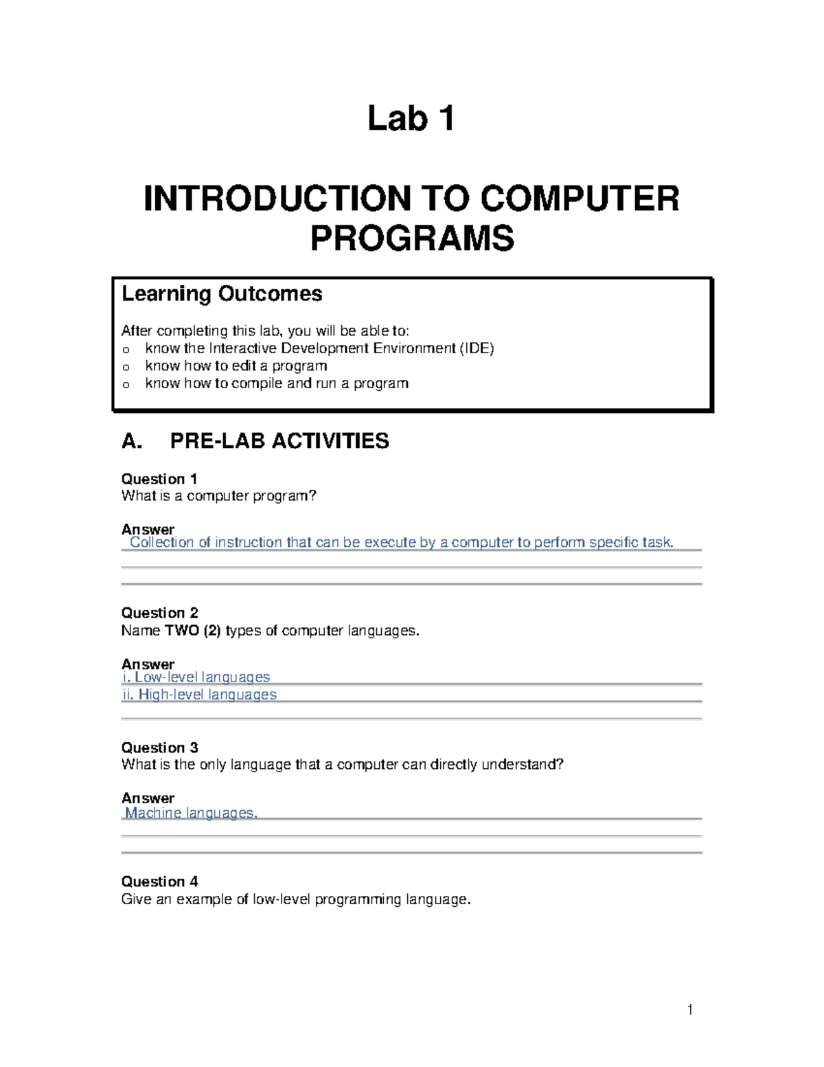 Lab 1 Complete Lab 1 Ict450 Answer Scheme Learning Outcomes After Completing This Lab You Lab 1 Complete Lab 1 Ict450 Answer Scheme Learning Outcomes After Completing This Lab You