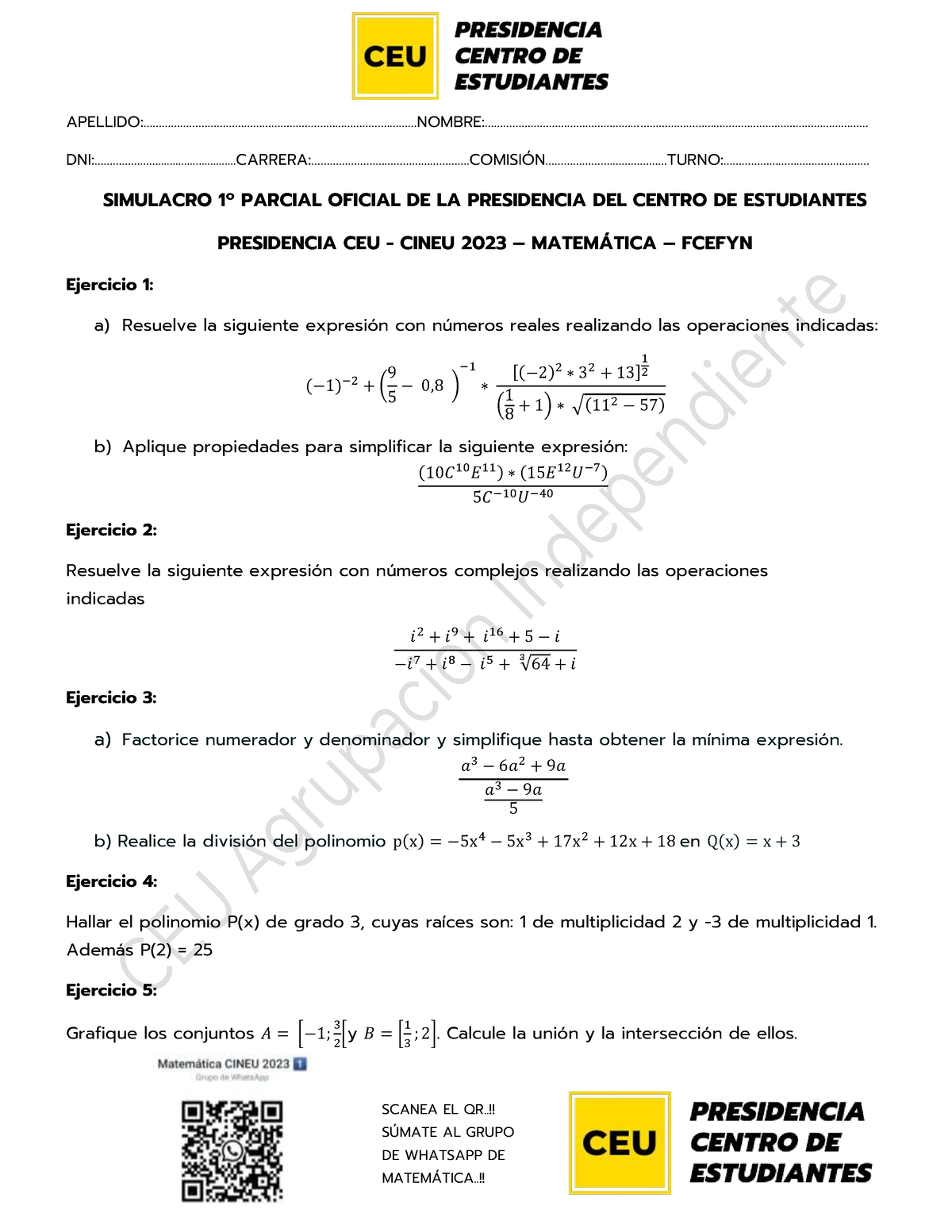 2023 Simulacro 1º Parcial Matematica - SCANEA EL QR..!! SÚMATE AL GRUPO ...