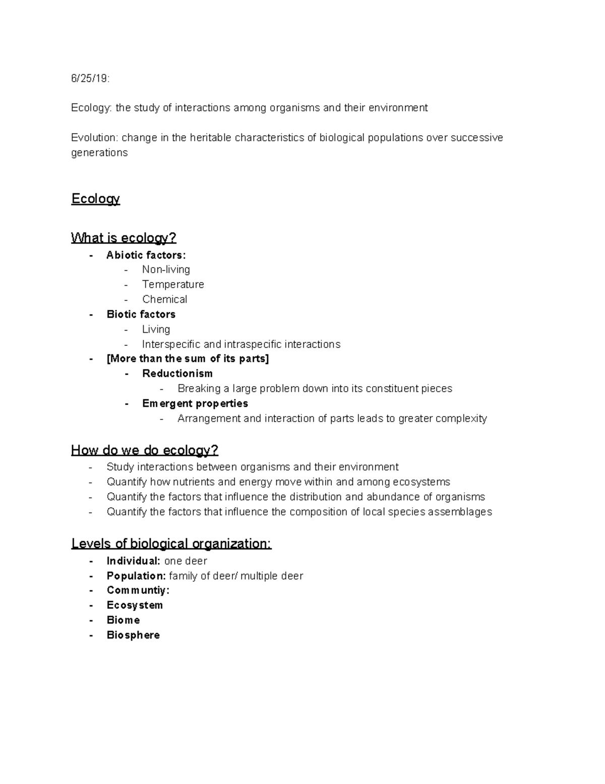 BIOL 5C - Lecture notes 1-3 - 6/25/19: Ecology: the study of ...