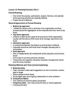 BAM 191 Lesson 11 - Lesson 11: Planning Function, Part 1 Plan Method ...