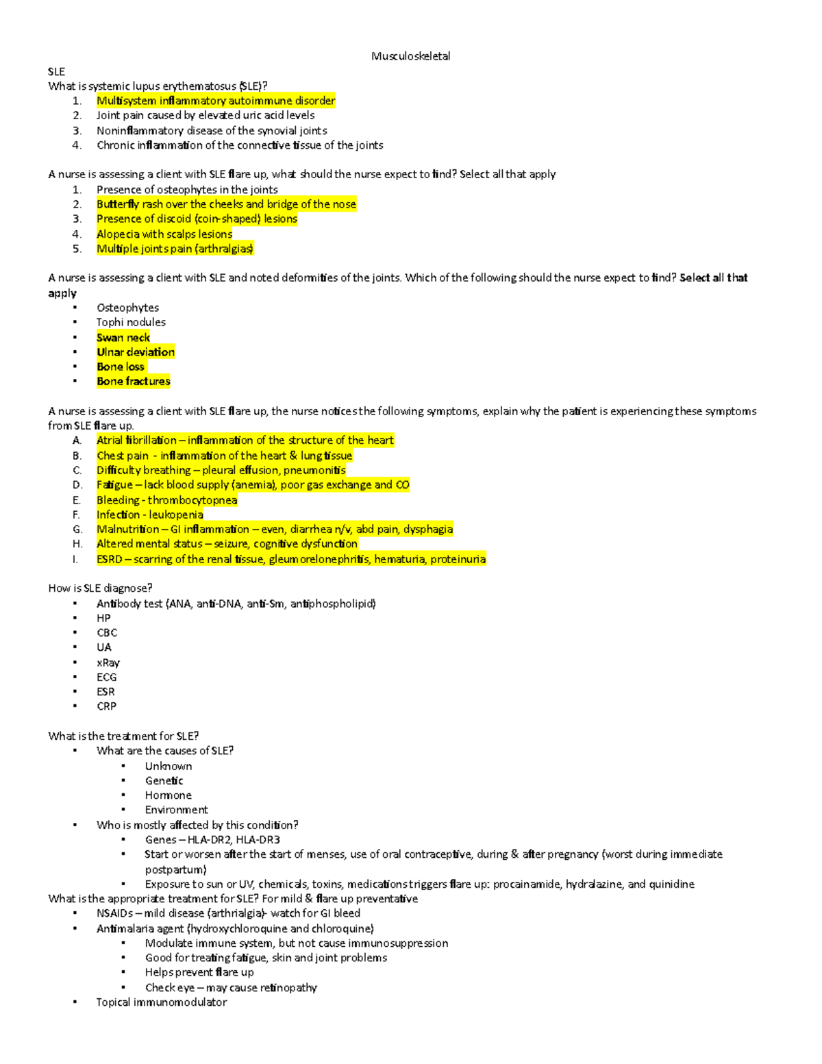 MS Immune study guide - Musculoskeletal SLE What is systemic lupus ...