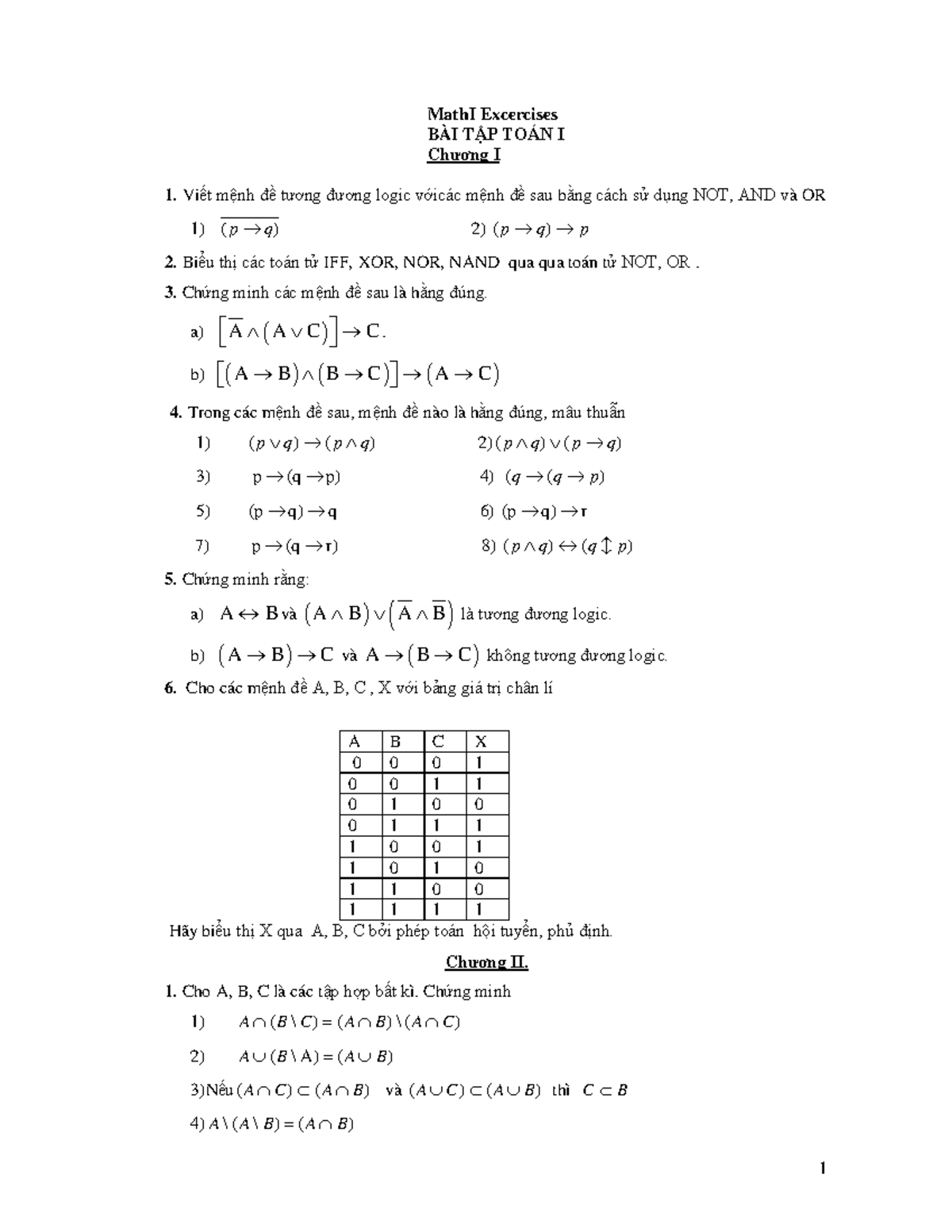 Bài tập Math I Việt Nhật - MathI Excercises BÀI TẬP TOÁN I Chương I 1 ...