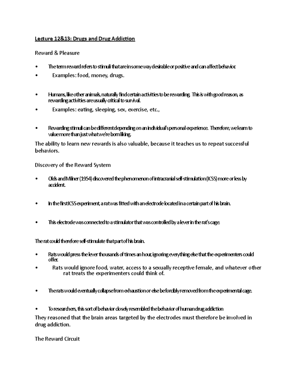 Neuroscience notes - Lecture 12&13: Drugs and Drug Addiction Reward ...