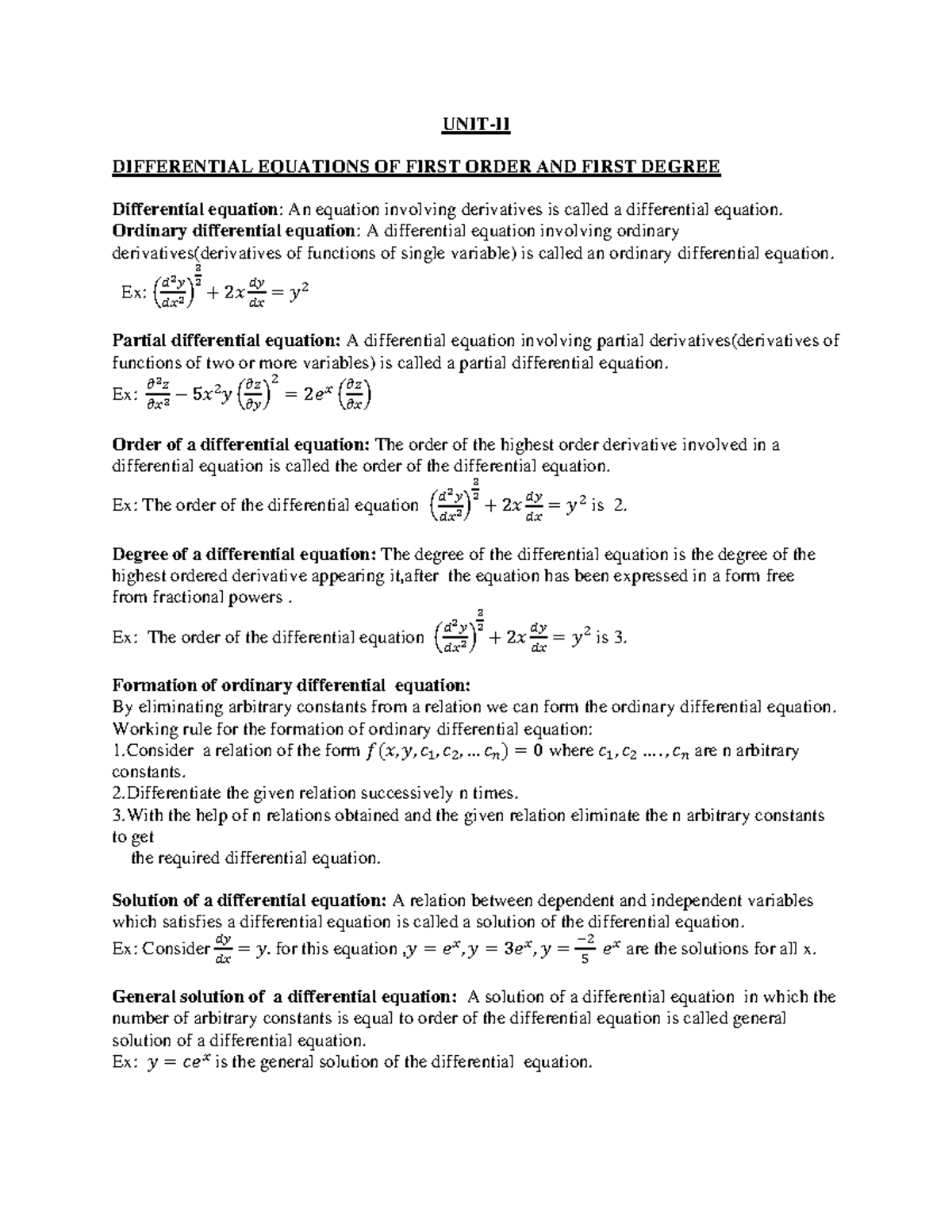 First order ode - UNIT-II DIFFERENTIAL EQUATIONS OF FIRST ORDER AND ...