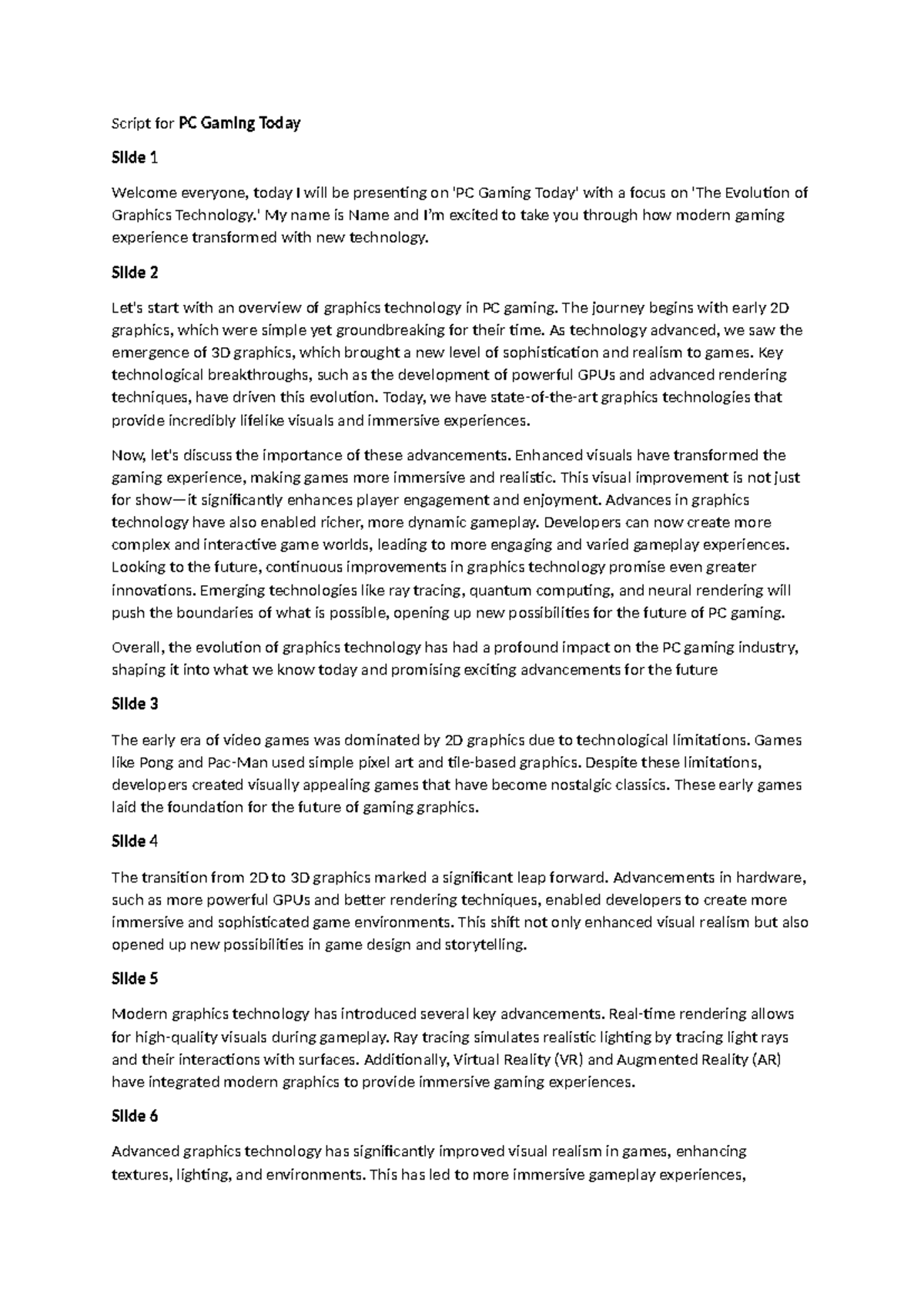 Script for PC Gaming Today - Script for PC Gaming Today Slide 1 Welcome ...