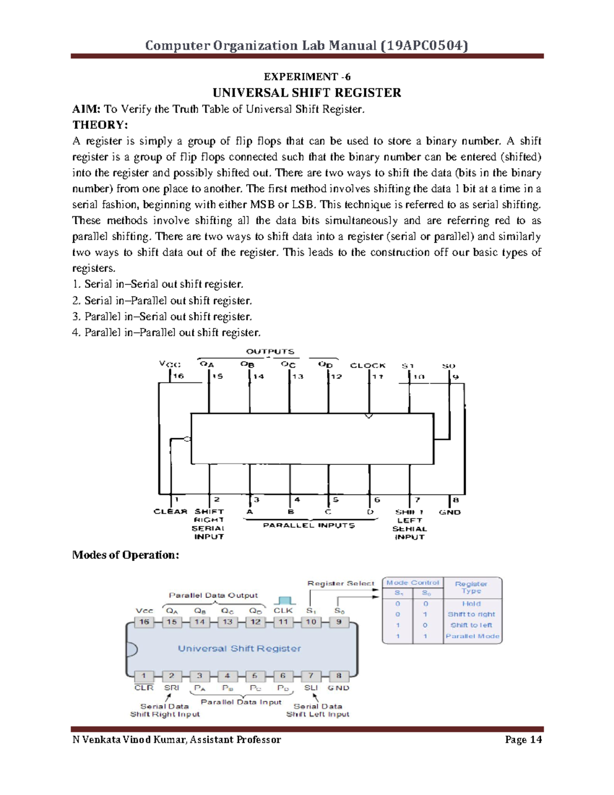 universal shift register EXPERIMENT UNIVERSAL SHIFT REGISTER AIM