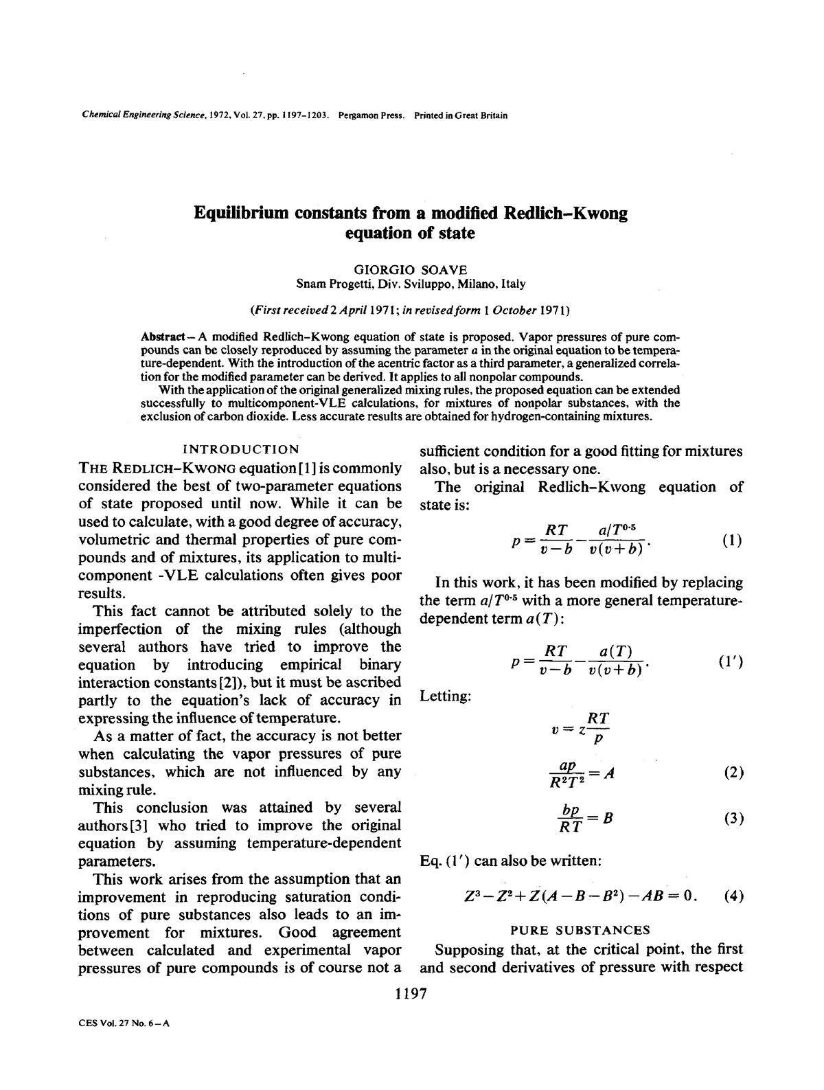 [Chemical Engineering Science 1972-jun vol. 27 iss. 6] Giorgio Soave ...