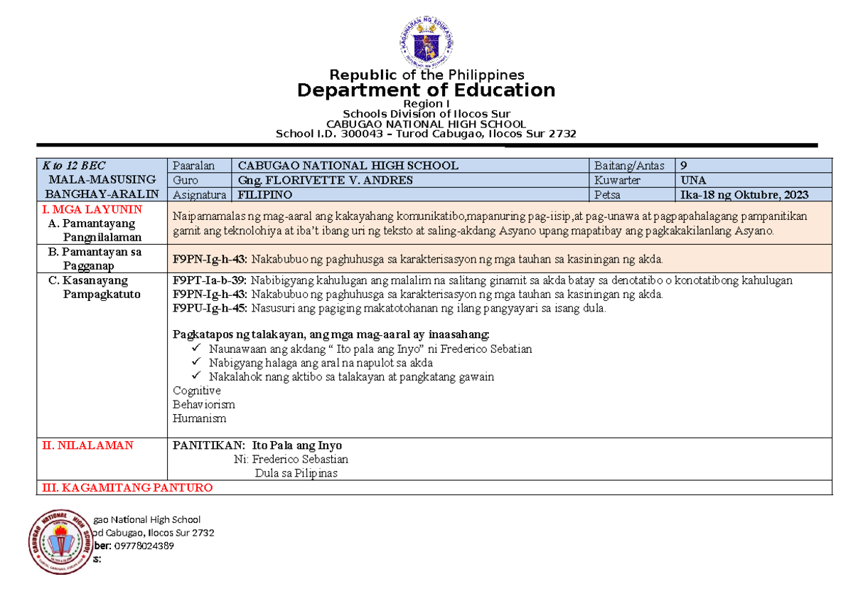 DLL FIL9-DULA-CO1 - Daily Lesson LOg - Department of Education Region I ...