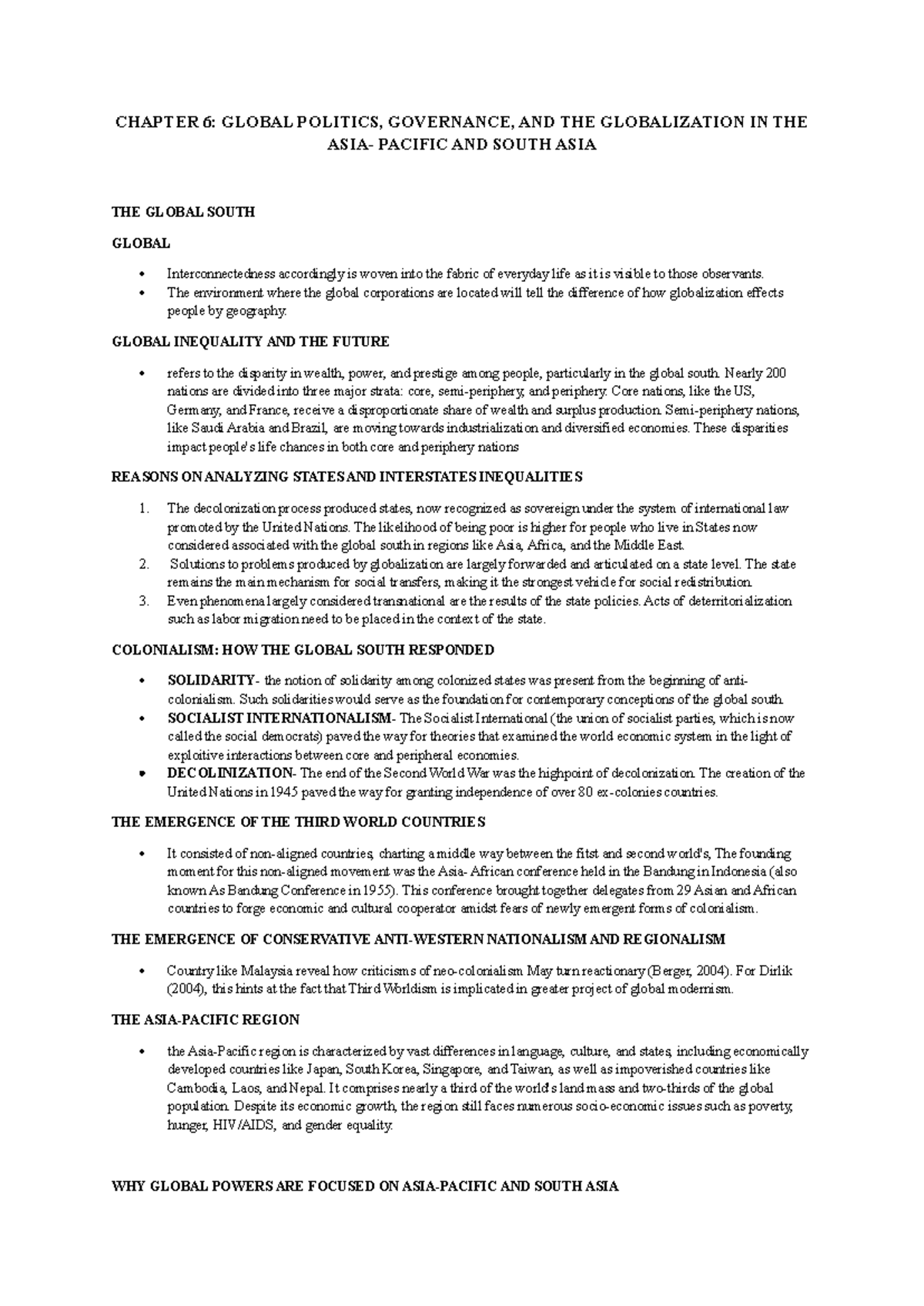 Contempppppp - Reviewer t - CHAPTER 6: GLOBAL POLITICS, GOVERNANCE, AND ...